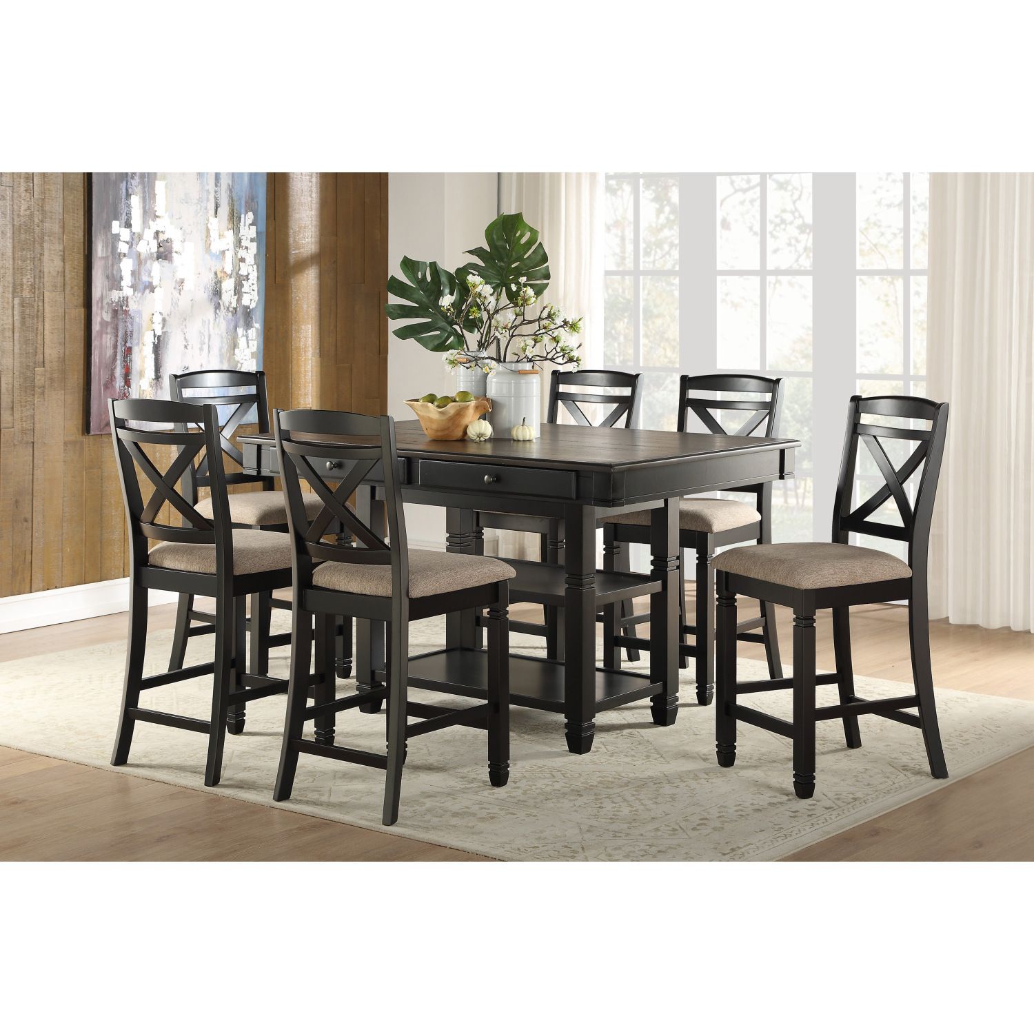 JASMODER B011S00254 Black Contemporary/Modern Dining Room Set with Rectangular Table ( Seats 6 )