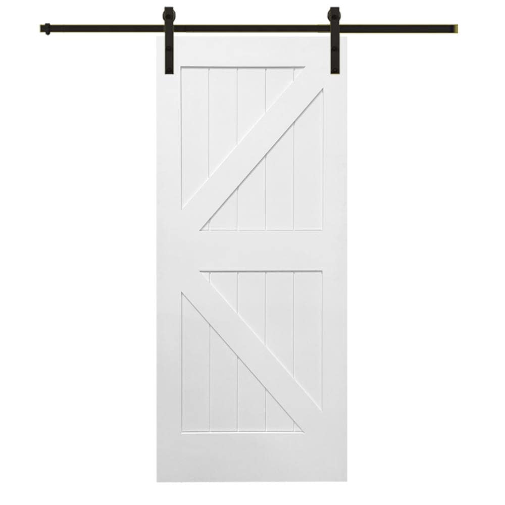 MMI DOOR ZL341681 42-in x 84-in Primed Primed K-frame Hardboard Solid core Single Barn Door (Hardware Included)