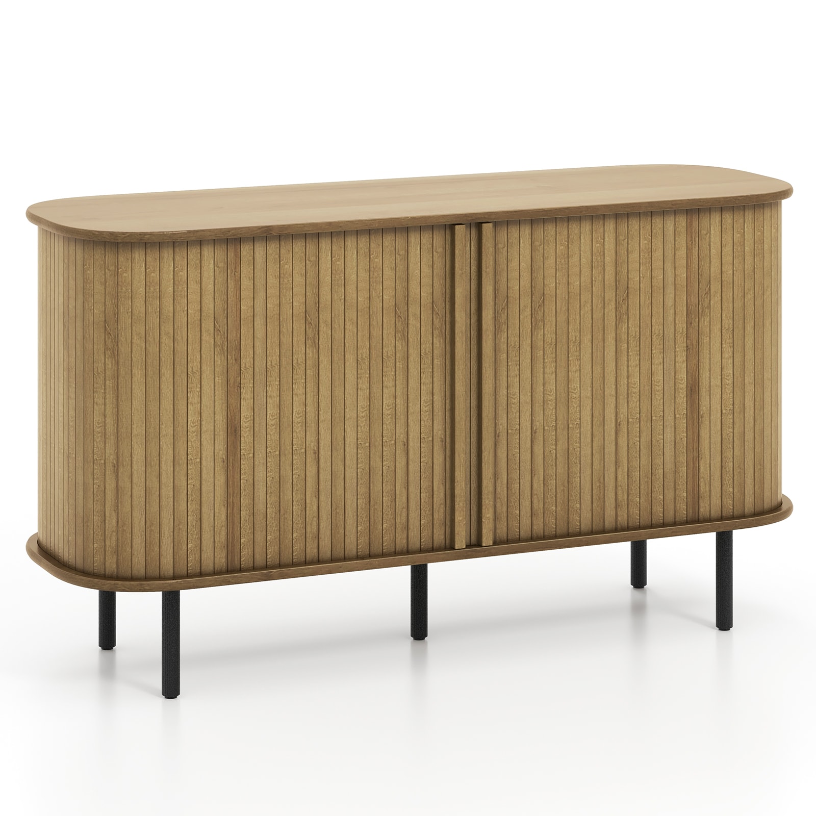 Slickblue D-CO-KO79611VJ 47-Inch Mid-Century Modern Sideboard Buffet Cabinet Oak Engineered Wood MDF Metal 2 Tambour Doors 2 Adjustable Shelves for Kitchen Dining Living Room