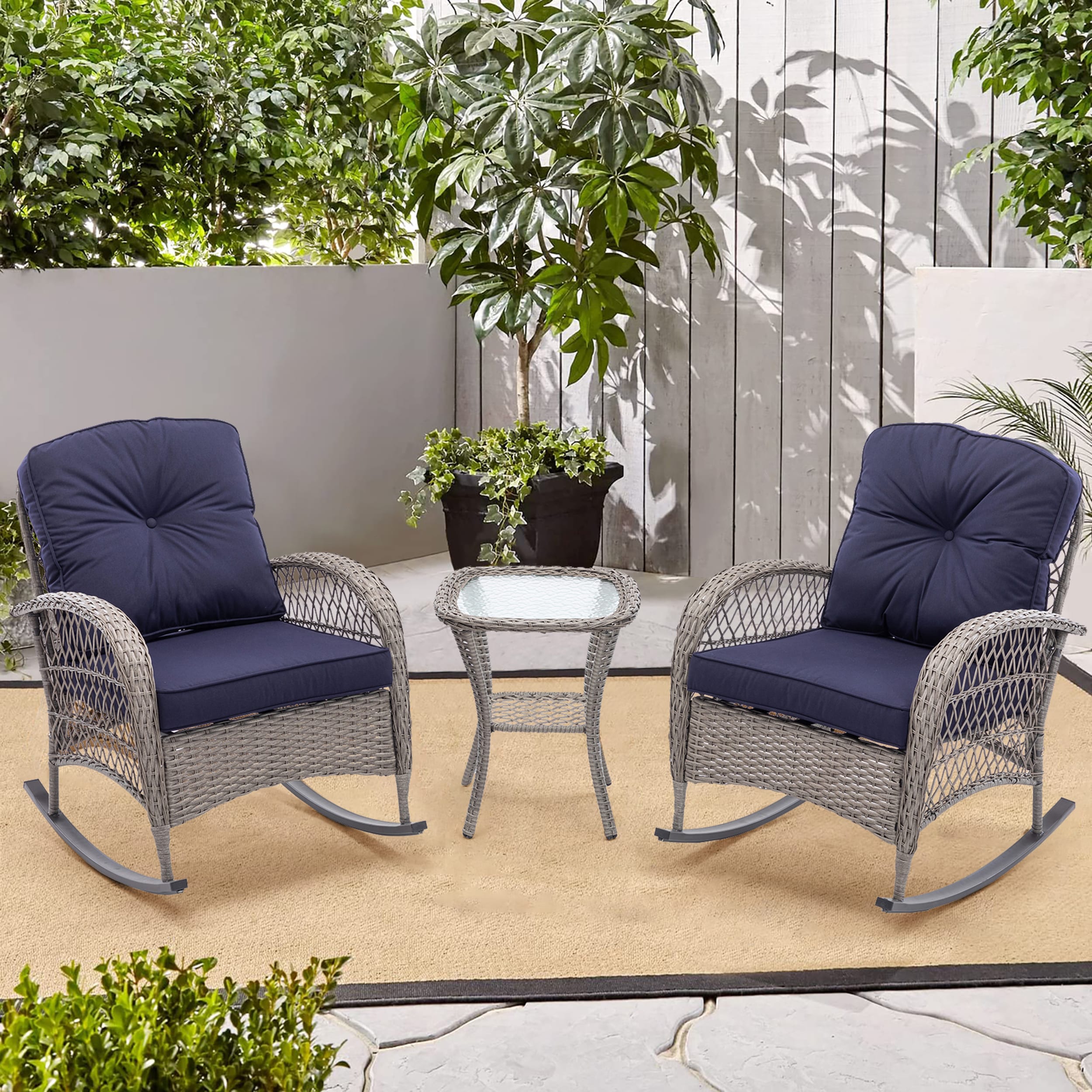 Wicker Rocking Chair Set Patio Furniture at Lowes.com