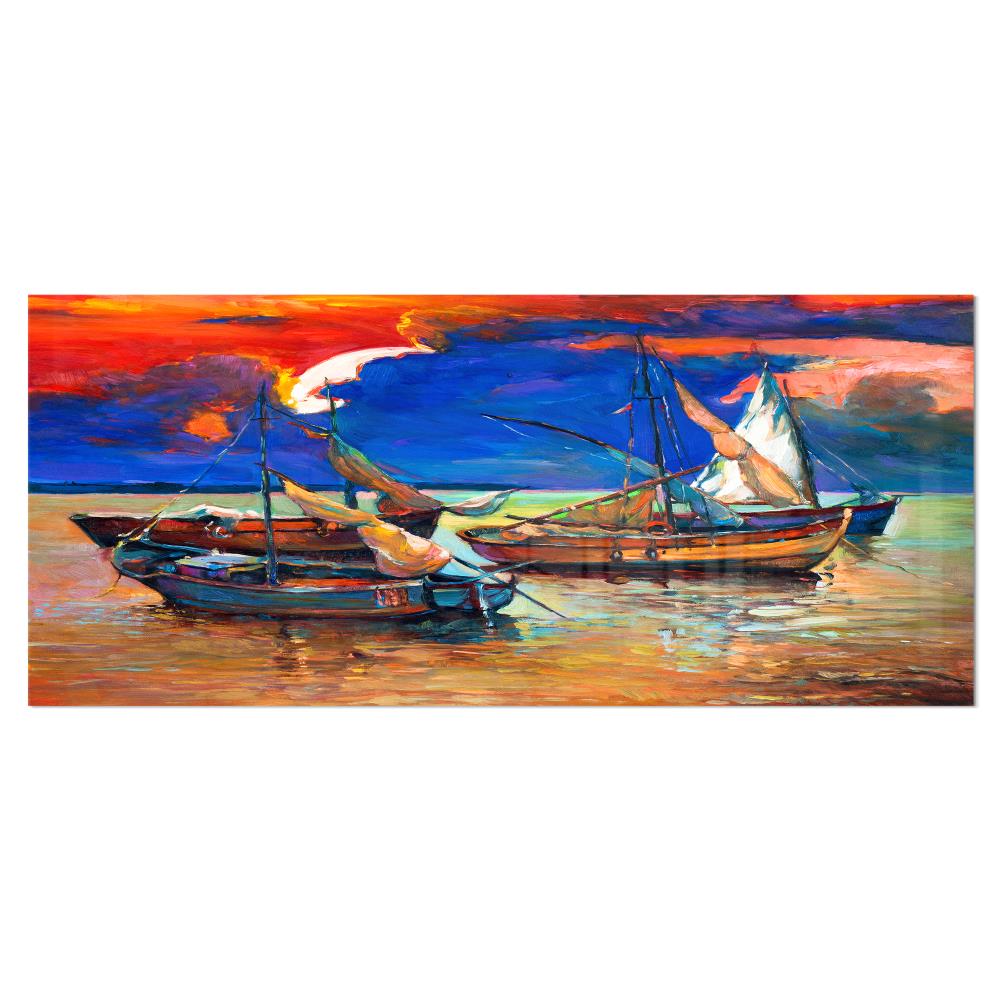 Designart Fishing Boats Under Blue Sky Seascape Metal Wall Art In The Wall Art Department At Lowes Com