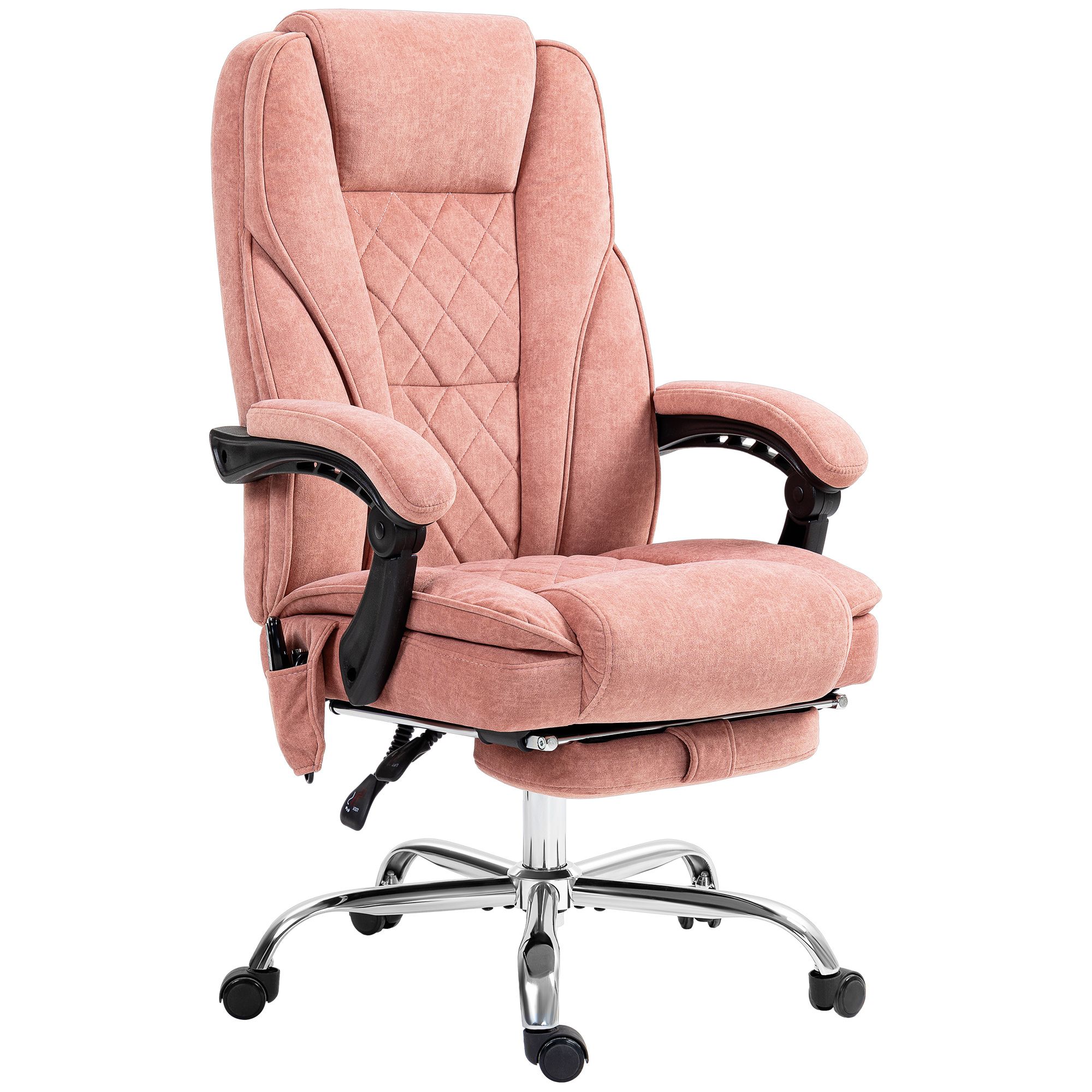 JUSHUA Massage Desk Chair with Footrest 6 point Vibrating and Heating Functions Adjustable Height and Back Pink