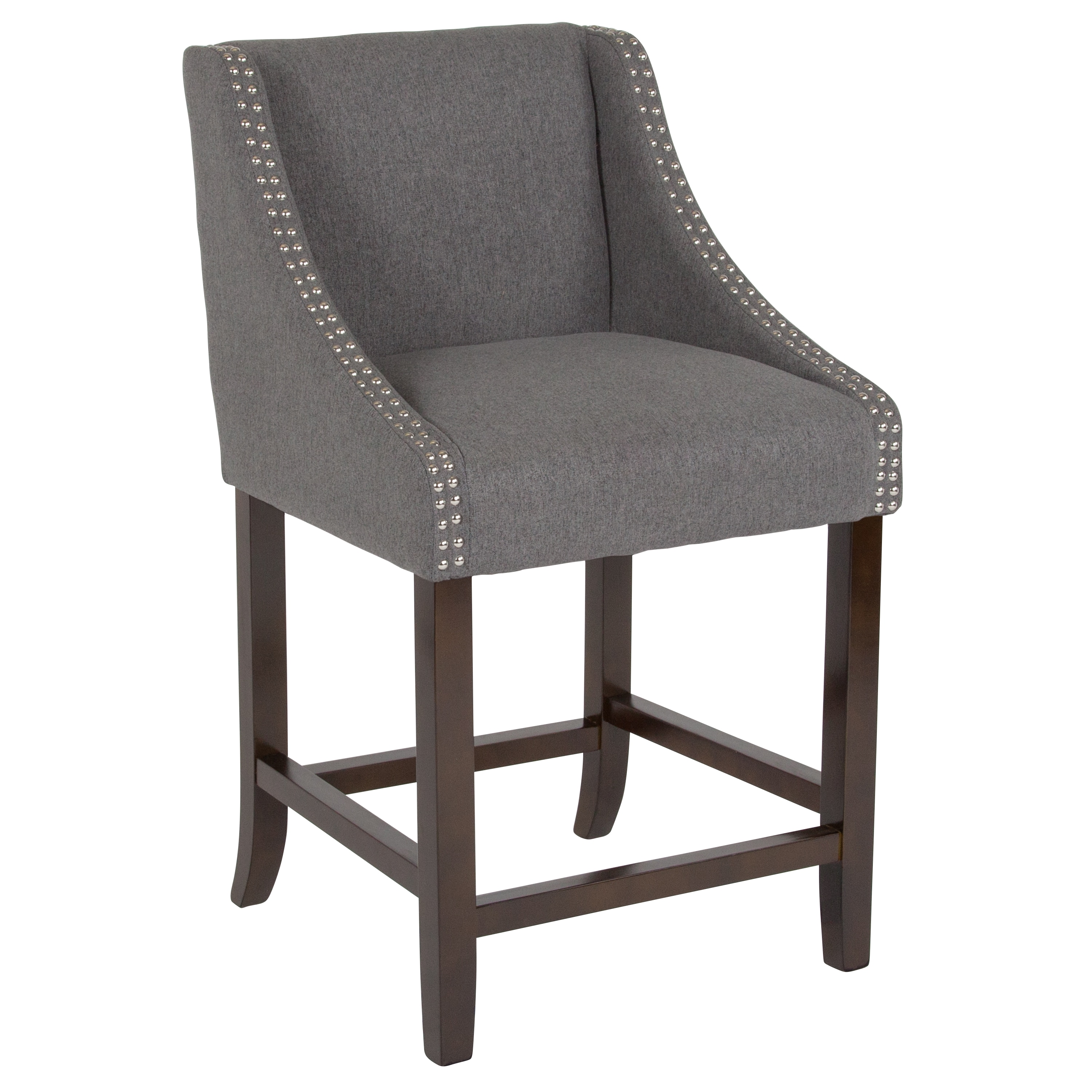 Flash Furniture 889142264866 Carmel Series Dark Gray Fabric 24.0-Inches H Counter height Square seat Upholstered Wood Bar Stool with Arms and Back