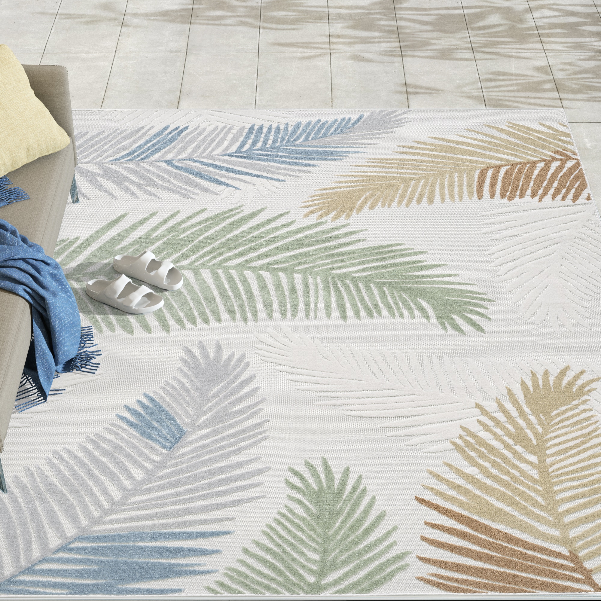 Maxax TO5005 Deco Oasis 8 x 10 (ft) Flatweave Polypropylene Natural Rectangular Indoor/Outdoor Floral/Botanical French Country Machine washable Area rug