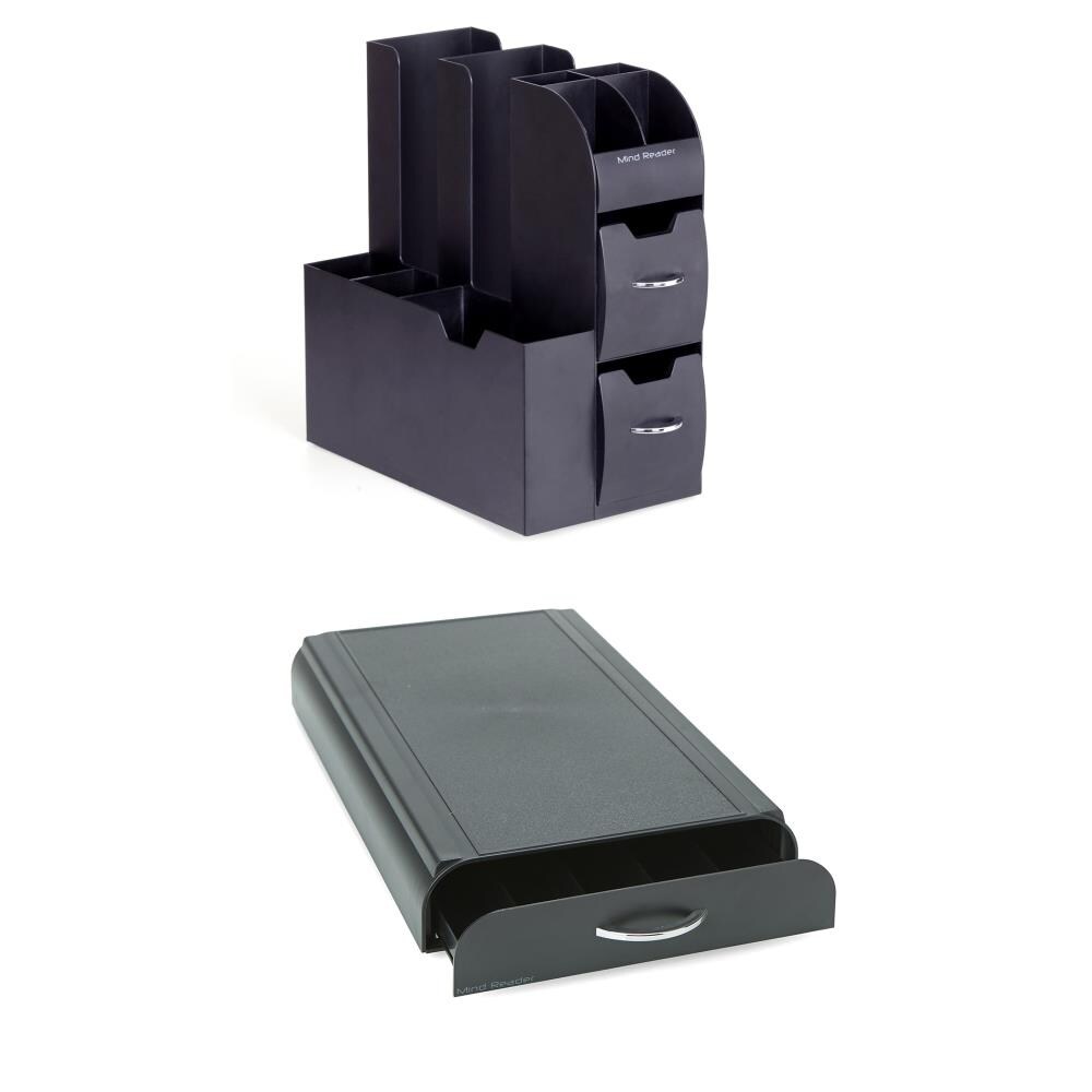 Mind Reader CADNES-BLK  Coffee Condiment Caddy Organizer with Coffee Pod Storage Drawer Organizer, 50 Capacity Nespresso Capsule, Black 2 Pc Set