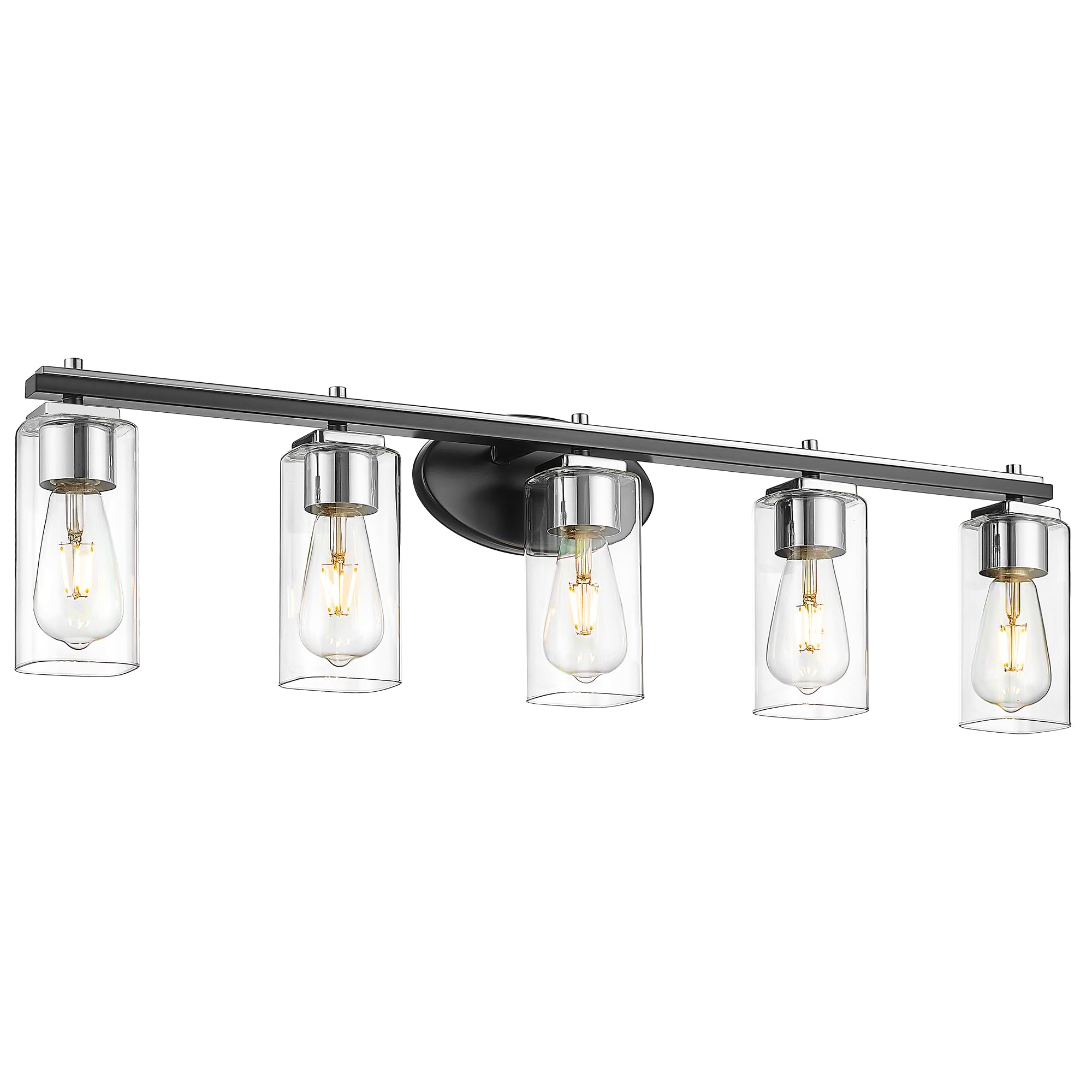LTMATE LS4FYS74B-5W BK+CH JAZAVA 34.6-in 5 -Light Matte Black Farmhouse Vanity light