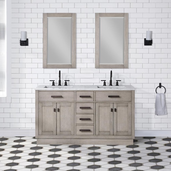 Water Creation Chestnut 60 In Grey Oak Undermount Double Sink Bathroom Vanity With White Natural Marble Top Mirror And Faucet Included The Vanities Tops Department At Com - Fiberglass Vintage Bathroom Sink
