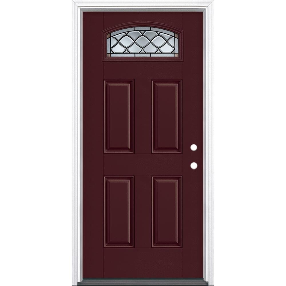 Masonite 997676 Sheldon 36-in x 80-in Fiberglass 1/4 Lite Left-Hand Inswing Currant Painted Single Front Door with Brickmould Insulating Core