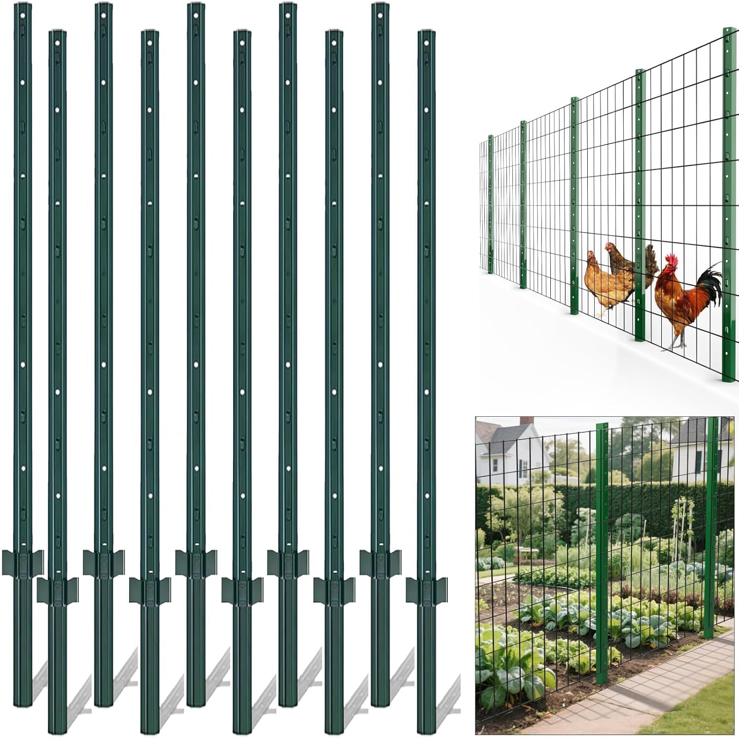 GarveeLife 10-Pack 4-ft Green Steel U-Post Fence Posts Garden Fence Stakes