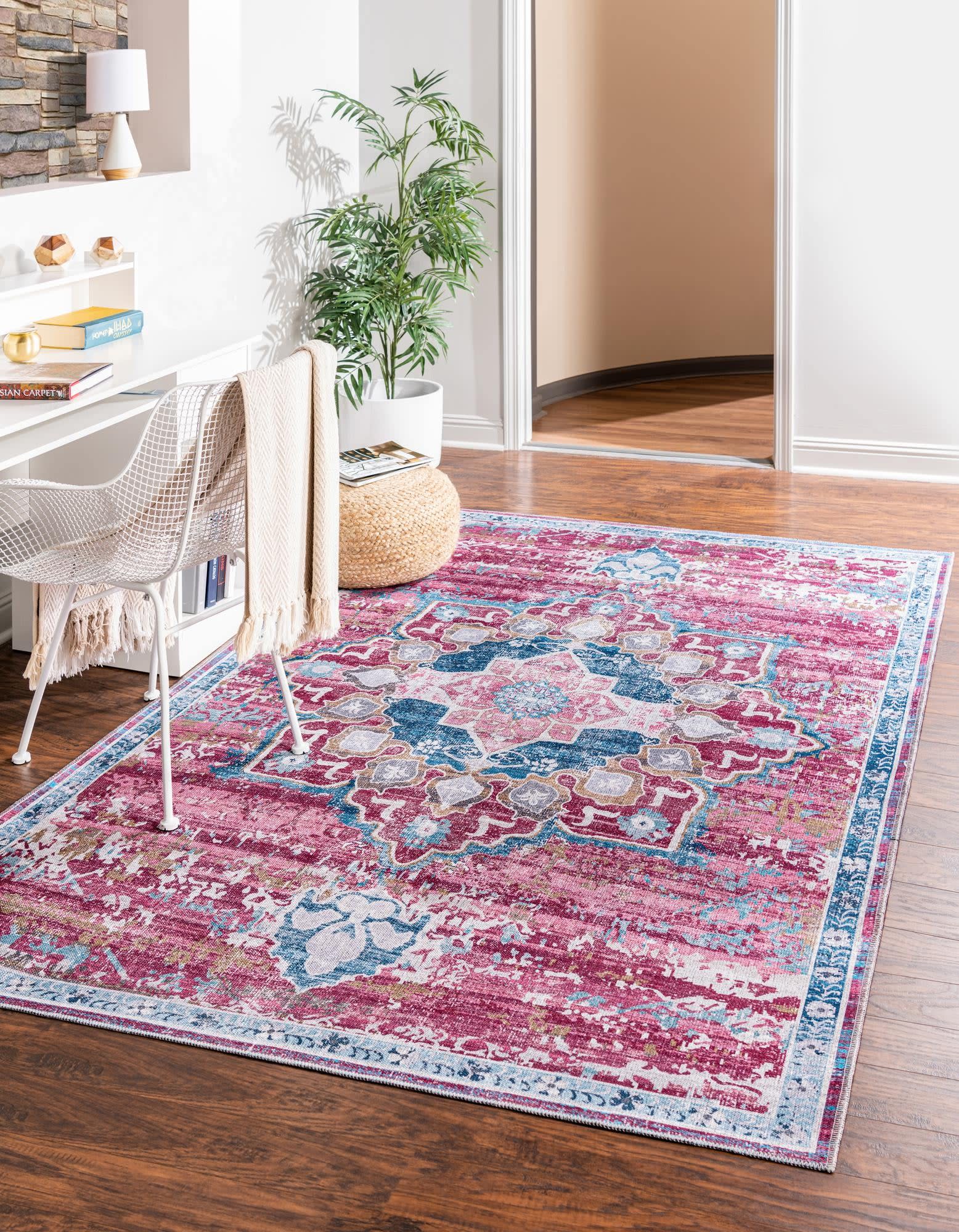 Unique Loom 3166769 Renaissance 8 x 11 (ft) Loomed Polyester Antique Pink Washable Rectangular Indoor Medallion Area rug