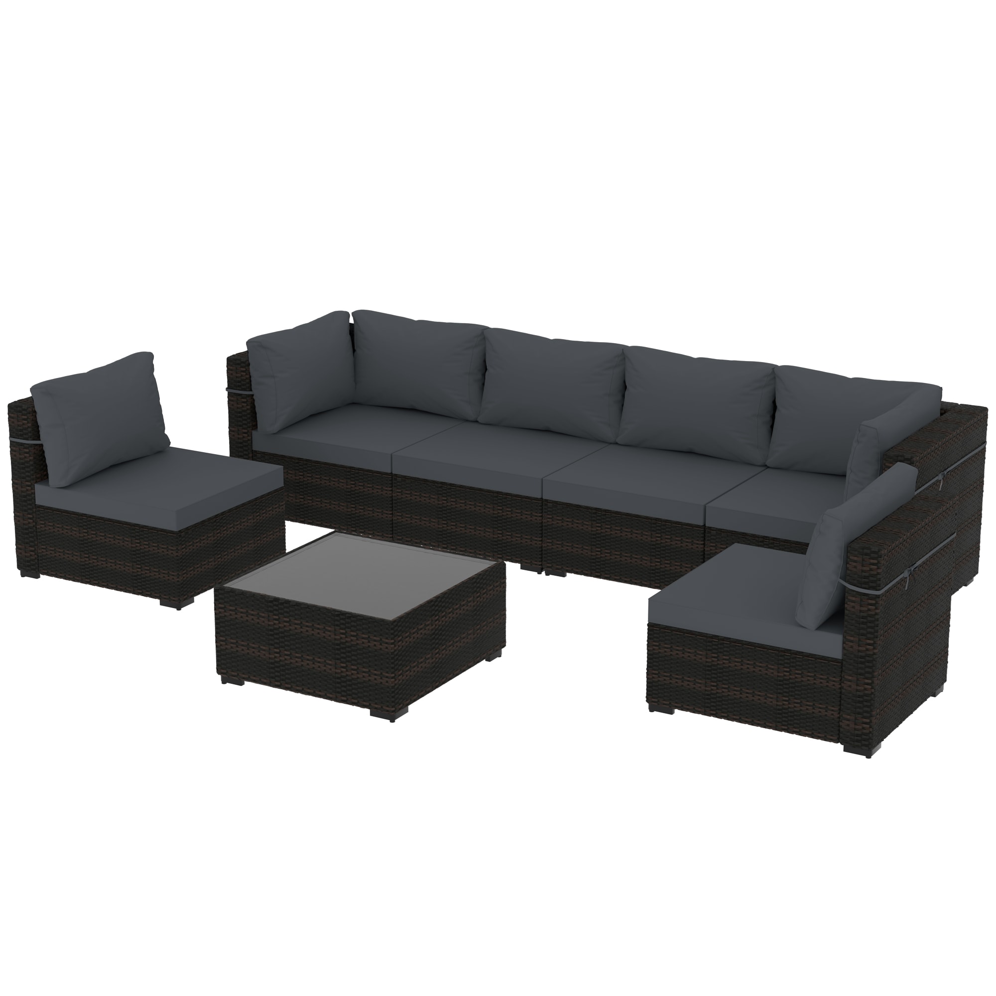 Patio Watcher RT-JD7-B-DGRAY 7 -Piece Rattan Patio Conversation Set with Dark Gray Cushions