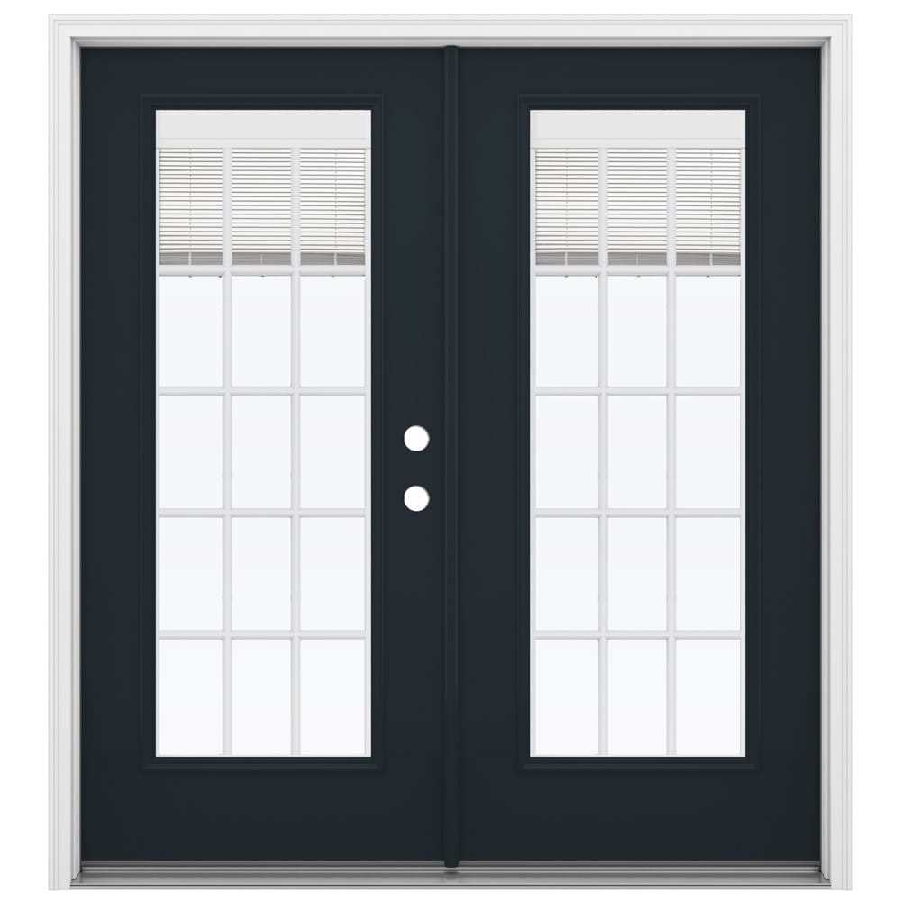 JELD-WEN LOWOLJW238700119 72-in x 80-in x 4-9/16-in Jamb Low-E Blinds and grilles between the glass , Black Steel Left-hand inswing French Double Patio Door Brickmould Included