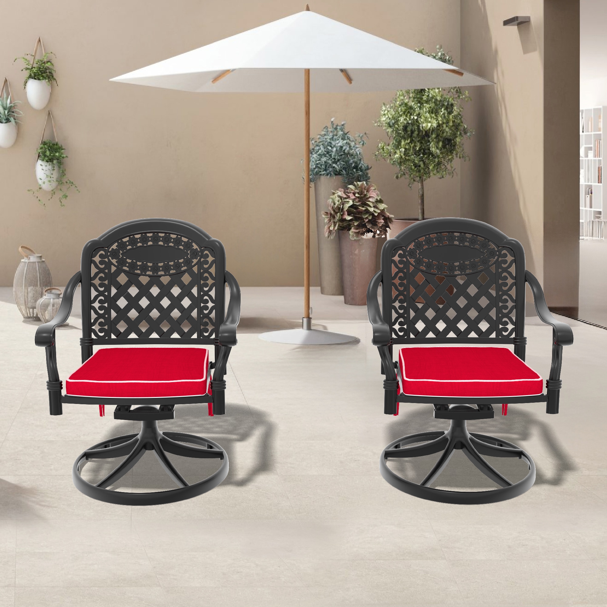 nicesure SLBK6008SC2 Dining Chairs Set of Black Aluminum Frame Swivel glider Dining Chair with Cushioned Seat