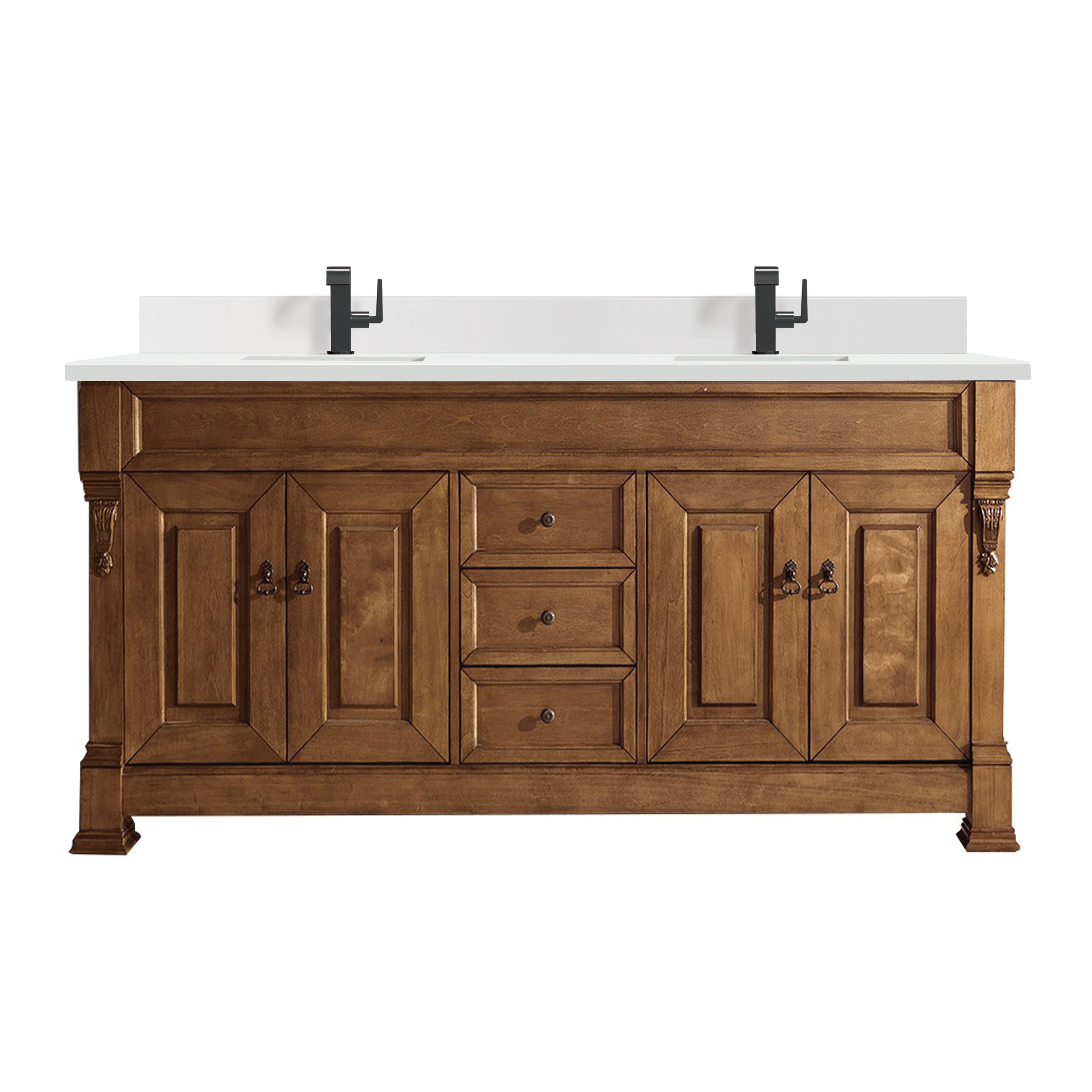 James Martin Vanities 147-114-5771-1WZ Brookfield 72-in Country Oak Undermount Double Sink Bathroom Vanity with White Zeus Quartz Top