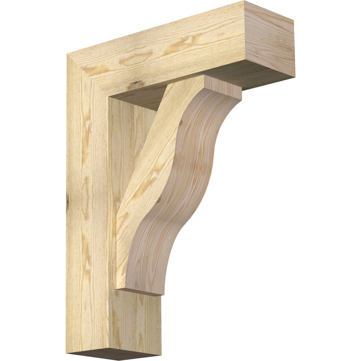Ekena Millwork 1462476 Funston block rough sawnbracket with offset brace 8-in x 24-in x 32-in Douglas fir Brown Wood Standard bracket