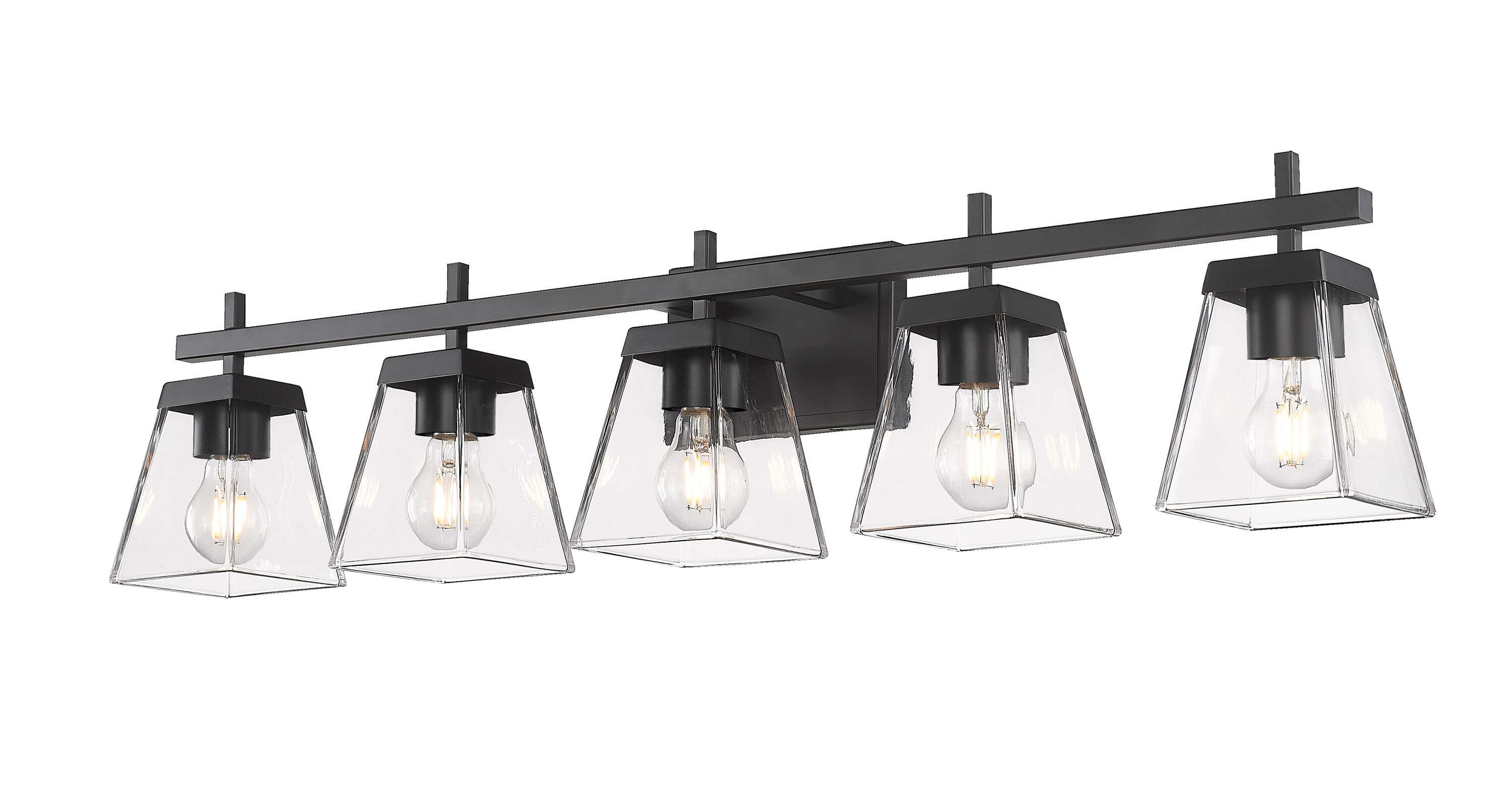 Lauren Matte Black Steel 5-Light Vanity Fixture with Clear Glass Shades