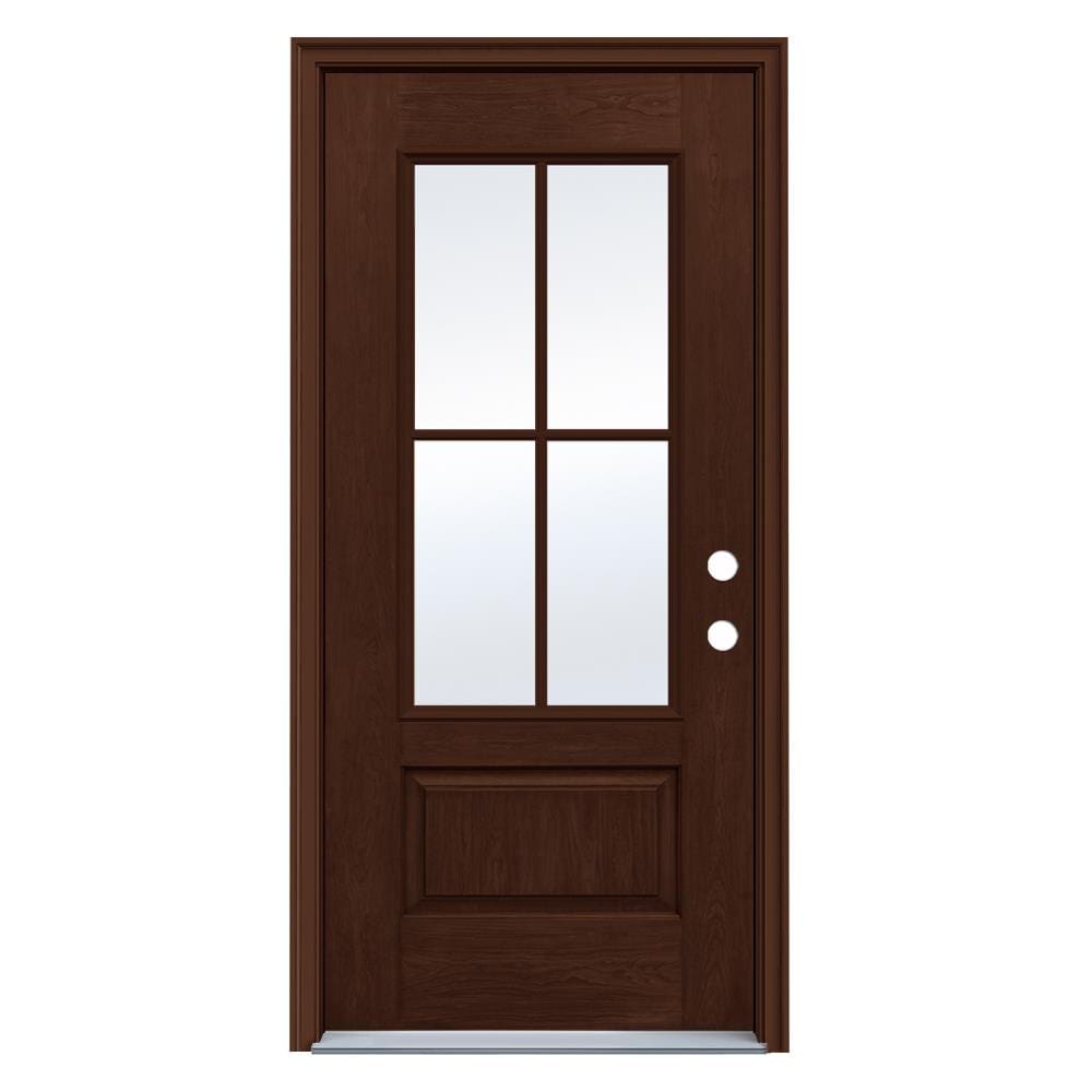 JELD-WEN LOWOLJW232500007 36-in x 80-in x 4-9/16-in Fiberglass 3/4 lite Left-hand inswing Coffee Bean Stained Prehung Front Door with Brickmould Insulating core