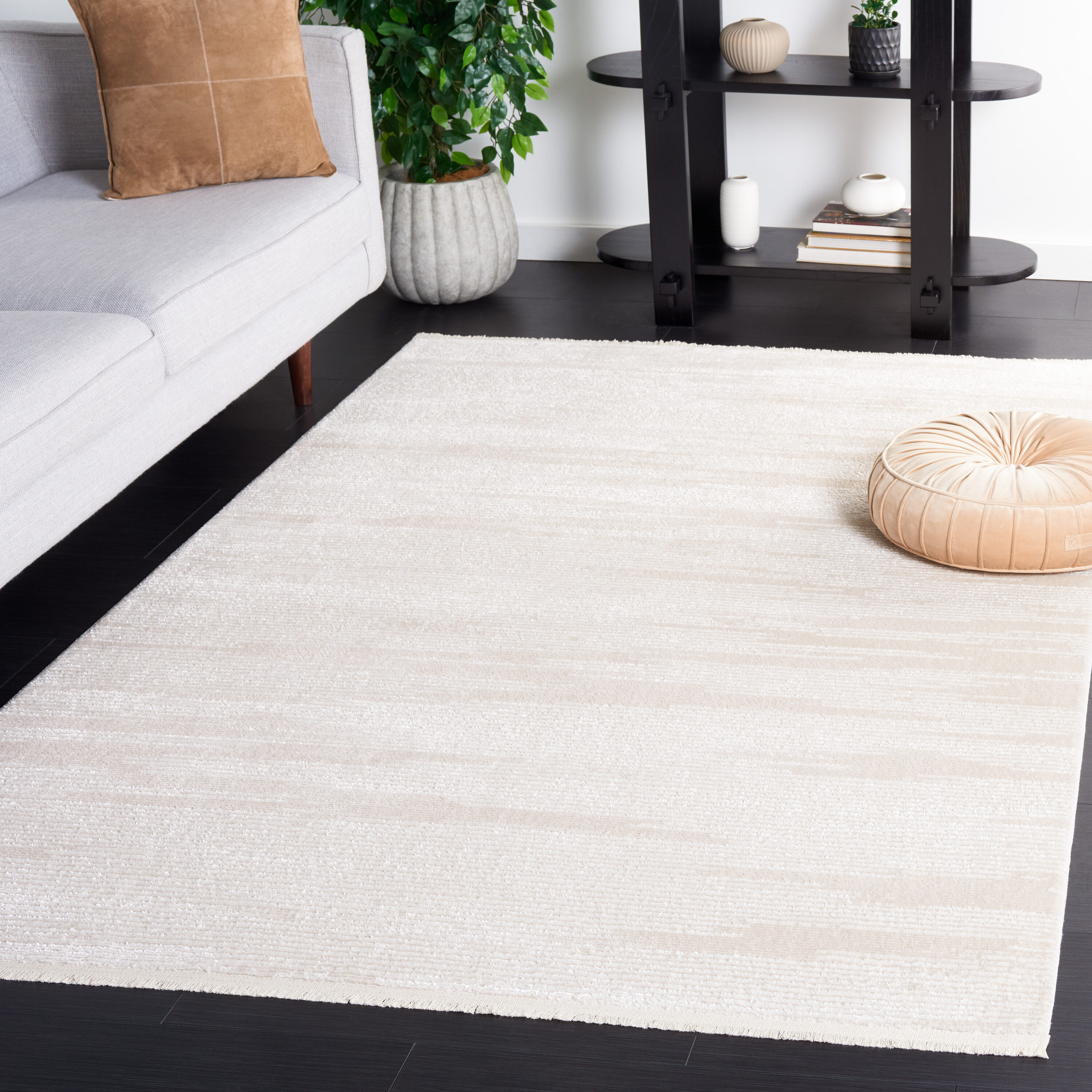 Ivory Beige Hand-Knotted Synthetic Area Rug 5'3" x 7'6"