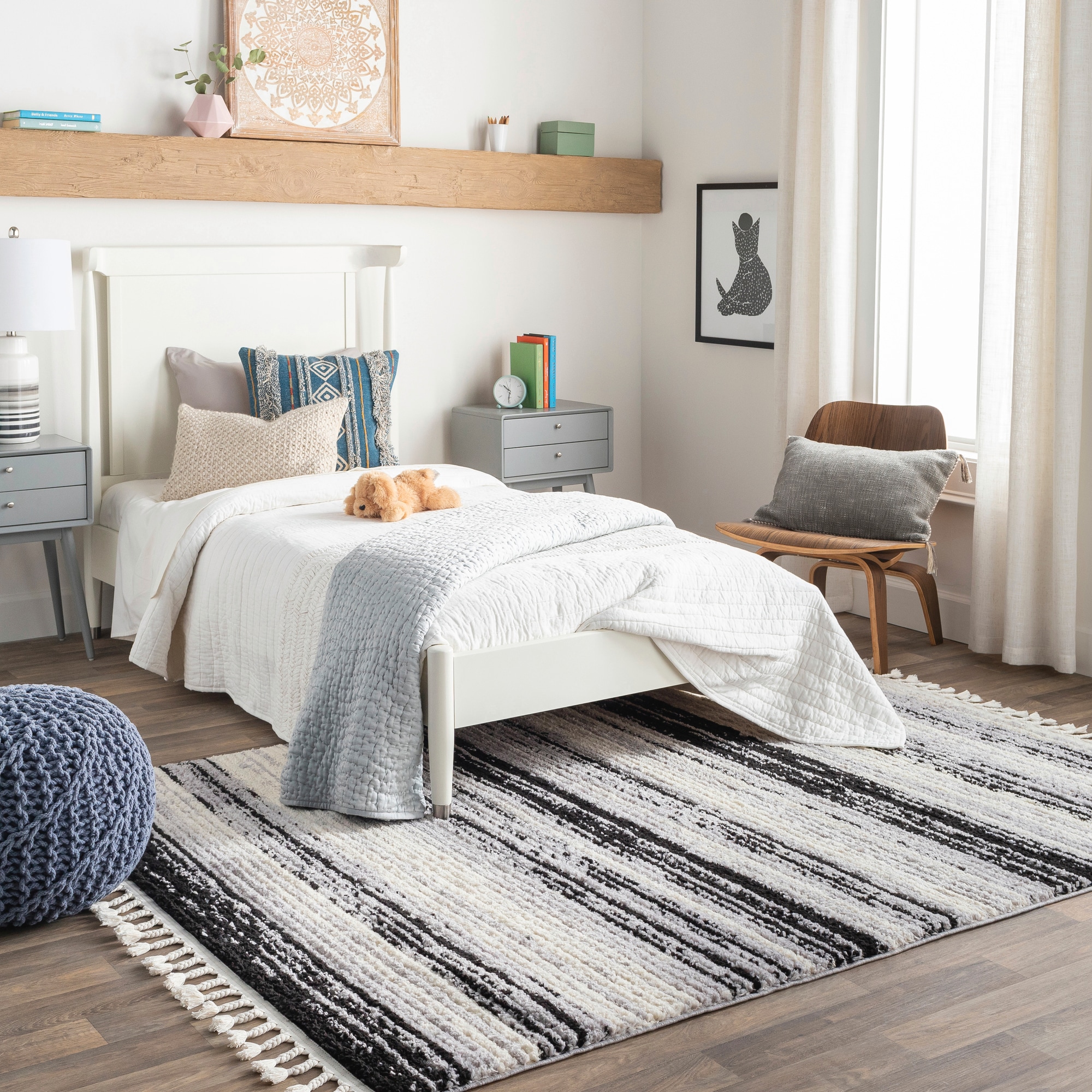 Surya CAG2304-679 7 x 9 (ft) Polyester Gray Rectangular Indoor Stripe Area rug