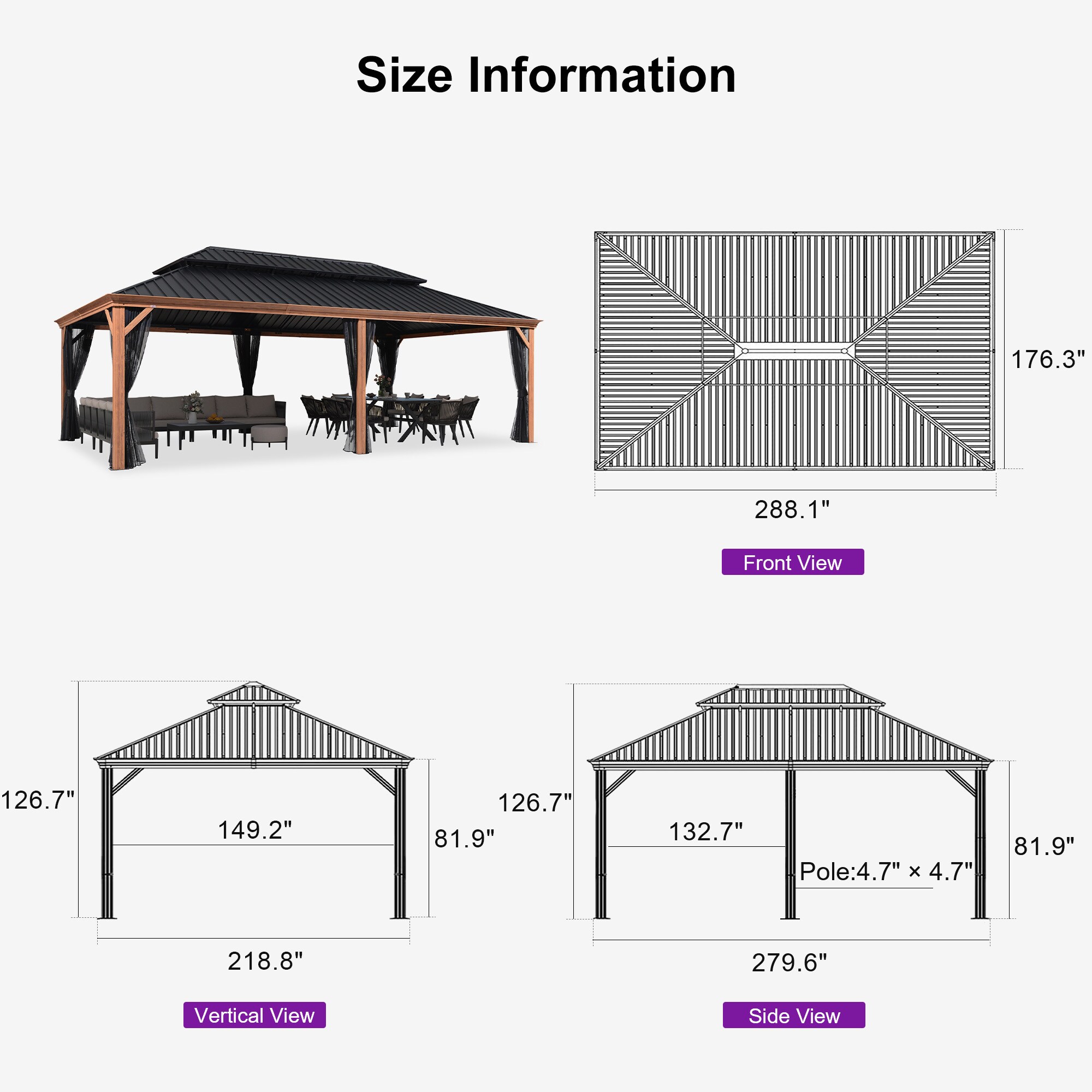 PURPLE LEAF LS06WHTG1424-H Wood-Resin-Gazebos - View #12