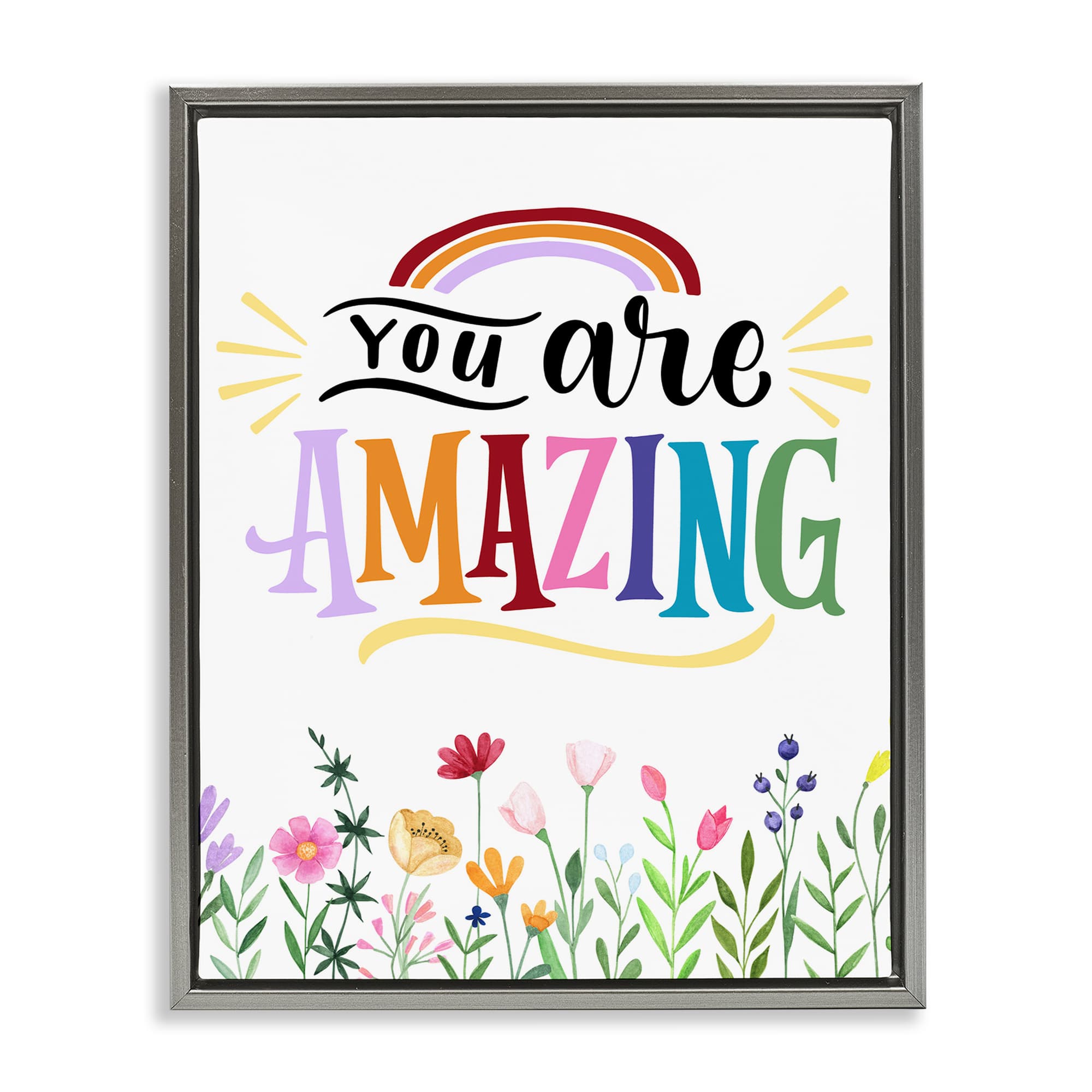 Stupell Industries BS-427-FFL-16X20 You Are Amazing Encouragement Gray Framed Floater Canvas Wall Art By Kim Allen 17 x 21