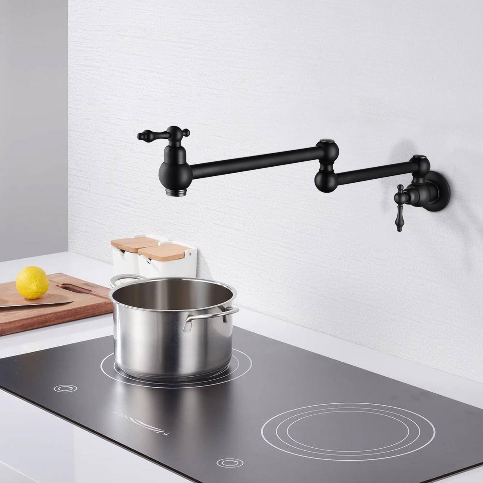 Flynama Matte Black Single Handle Wall Mount Pot Filler Kitchen Faucet With Sprayer Xy H 2267n 0633