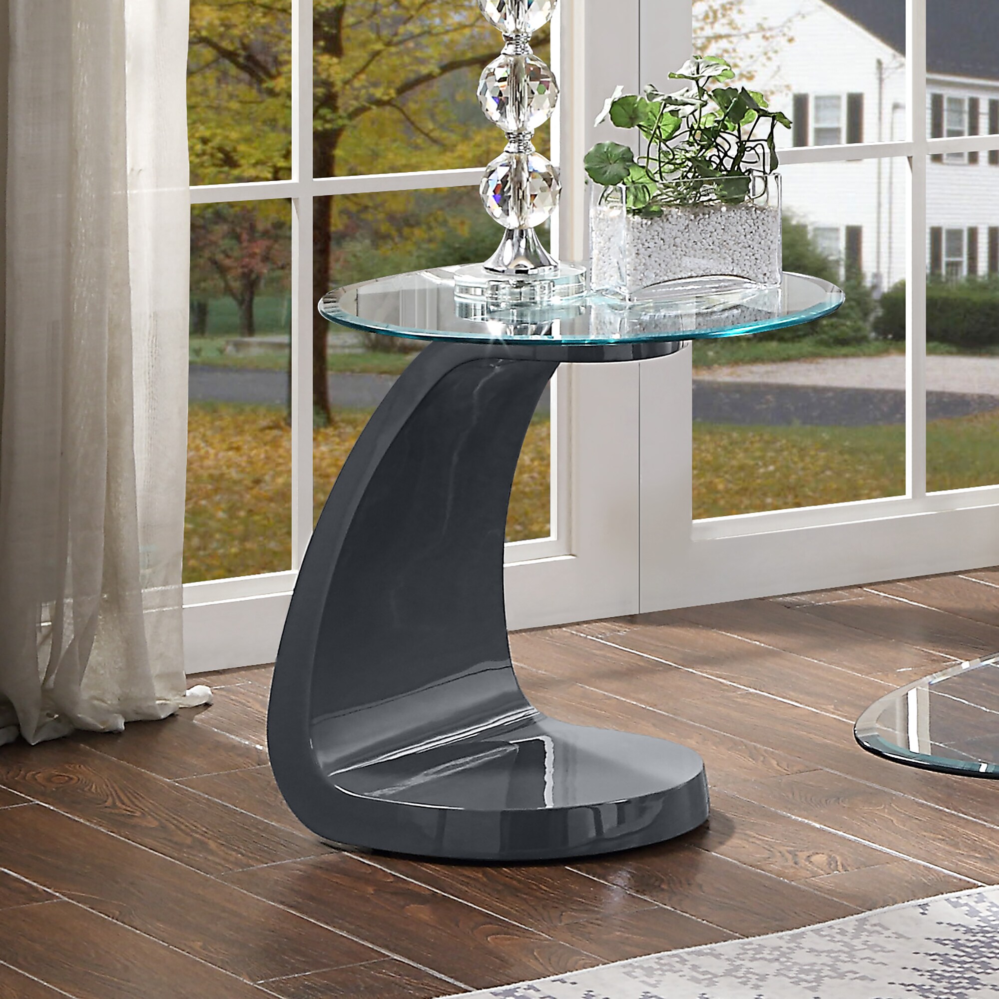 Furniture of America IDF-4042GY-E Somersworth 22-Inches W x 23.13-Inches H Gray Glass Round Modern End Table Assembly Required