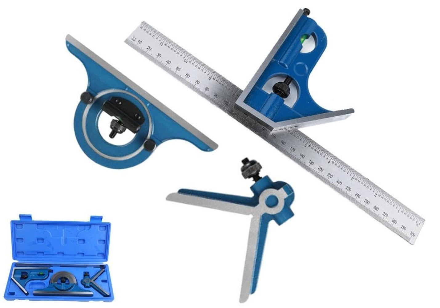 Ahfiwaso  12 Inch Combination Square Set with Protractor 4 Piece Satin Chrome Hardened Steel Ruler with 4R Graduation for Metalworking and Woodworking