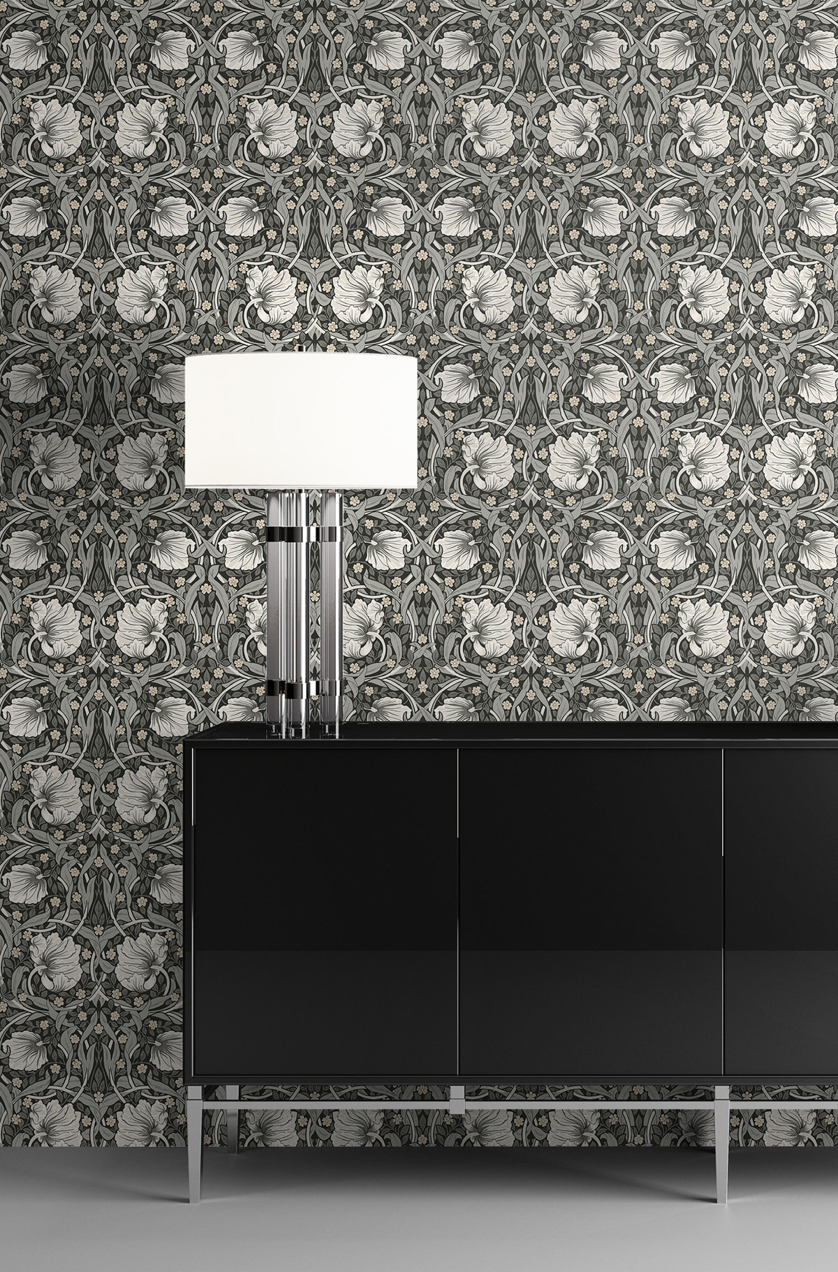 Charcoal and Pearl Grey Floral Peel and Stick Wallpaper