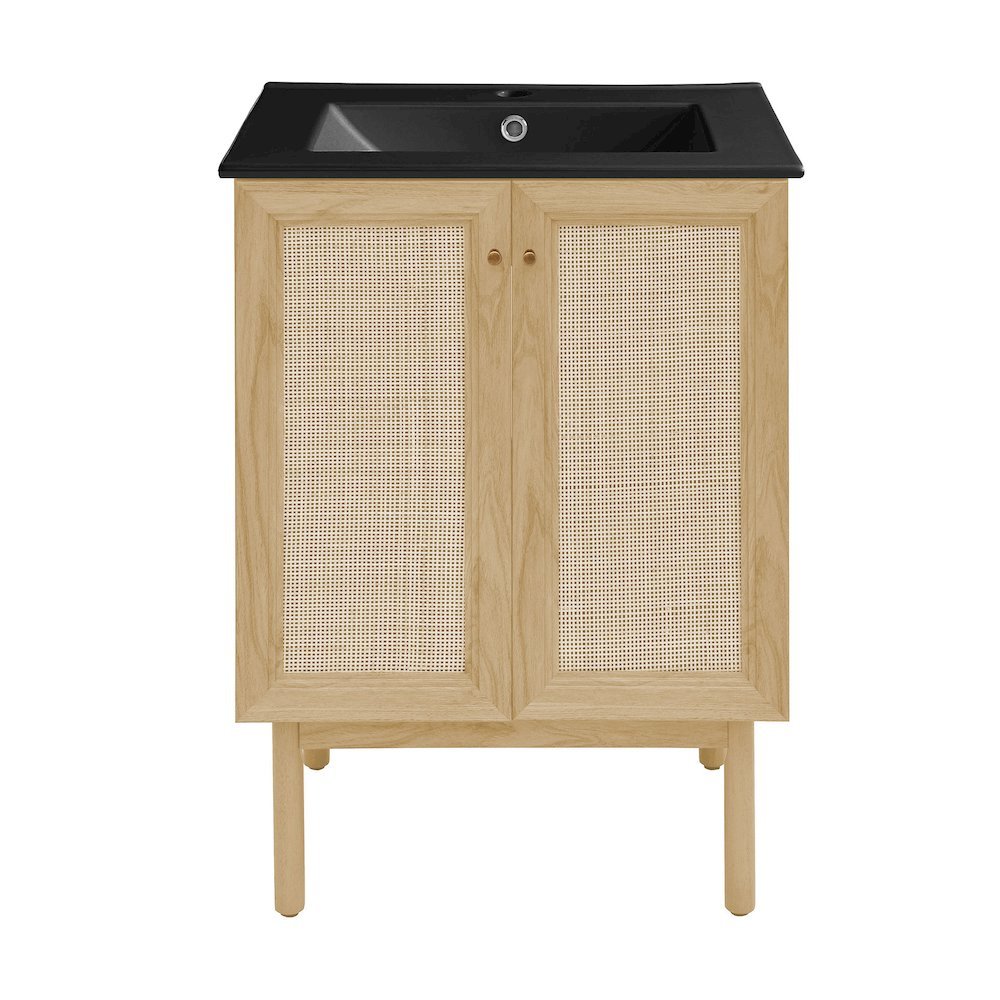 Swiss Madison - Classe 24 Freestanding Bathroom Vanity in Natural Oak with Black Sink Top