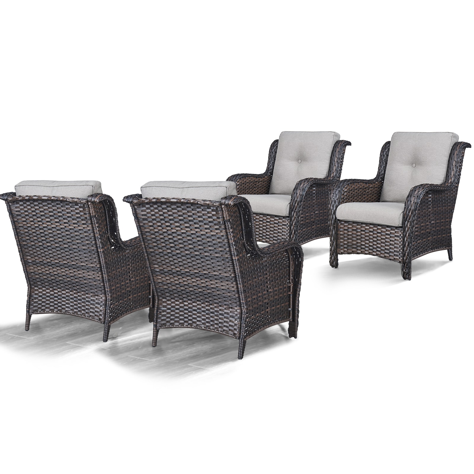 Rilyson FS006-2X2 Curved armrest Set of 4 Wicker Brown Wicker Frame Stationary Conversation Chair with Multiple colors/finishes Beige Cushioned Seat