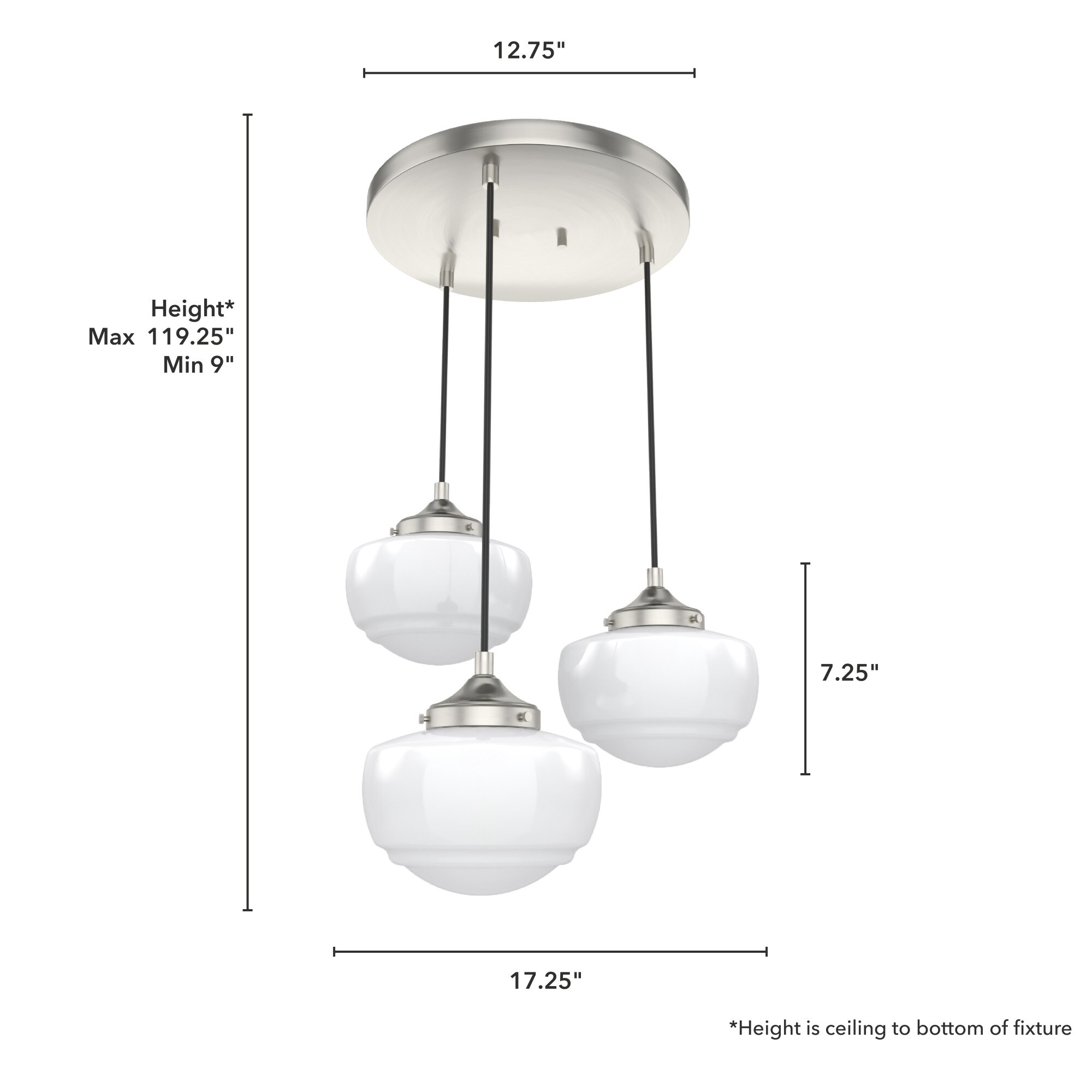 Saddle Creek Brushed Nickel 3-Light Schoolhouse Pendant