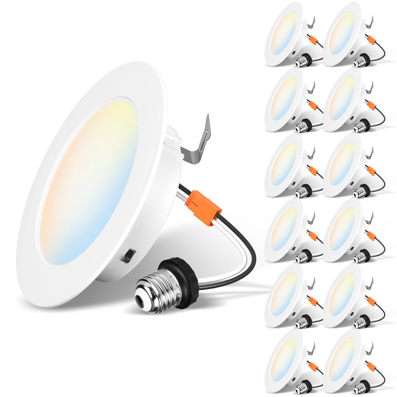 Vrbgify  4 Inch LED Recessed Light 5CCT Color Selectable 2700K 3000K 4000K 5000K 6000K 7W 700LM Dimmable Can Light with E26 Conversion Kit 12 Pack