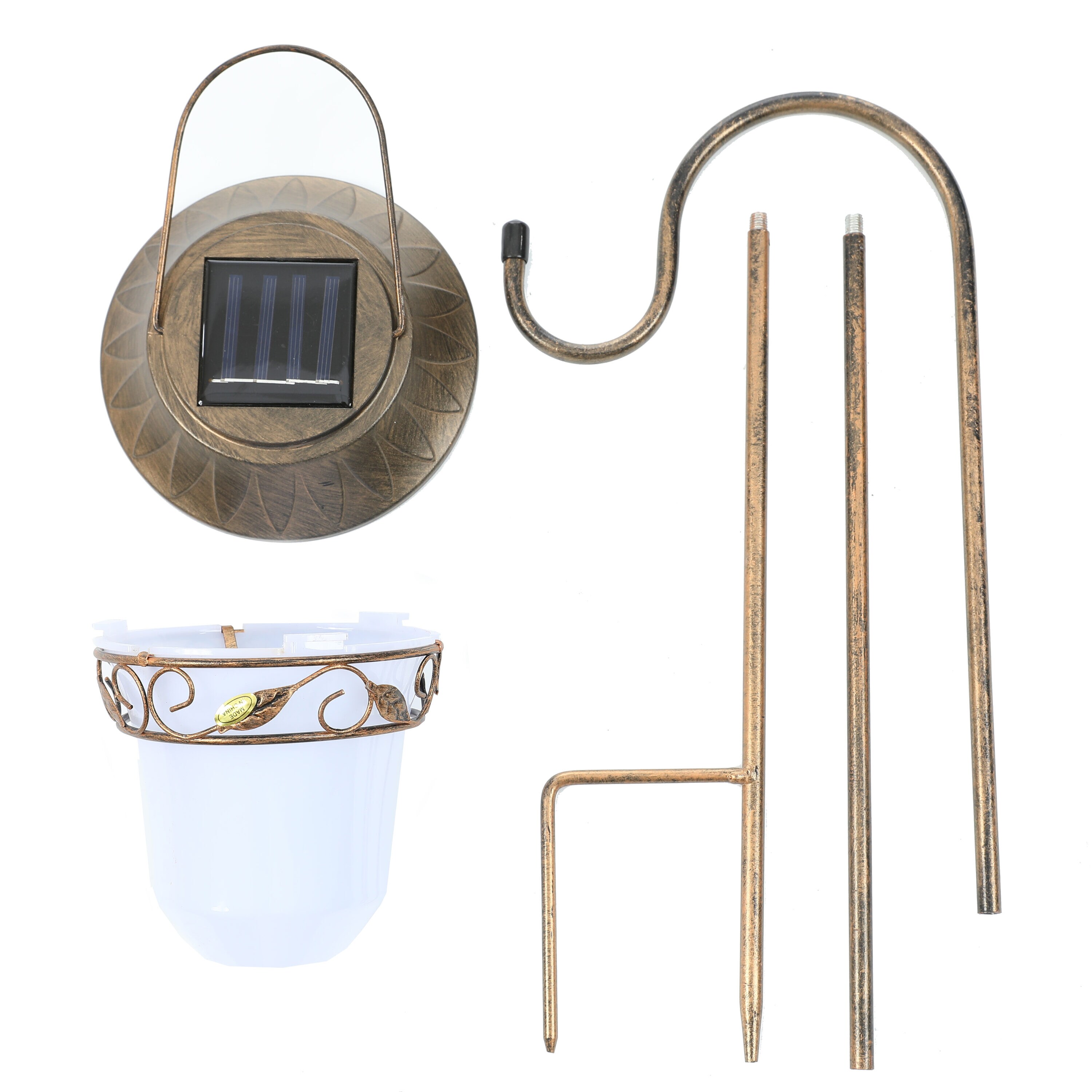 Brown Matte Solar LED Pathway Lanterns with Shepherd Hooks, Set of 2