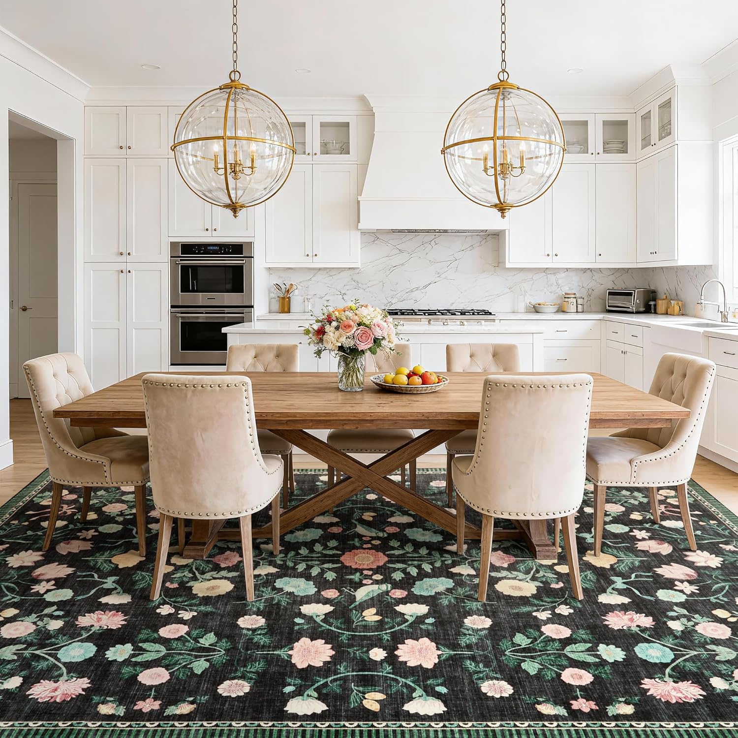 IdealHouse 8x10 Area Rugs Living Room Rug Vintage Washable Rug Floral Soft Carpet Indoor Floor Non Slip Stain Resistant Large Carpets for Bedroom Kids Nursery Dining Room Farmhouse Home Office Black #JOEY-1I02LHN67CTU