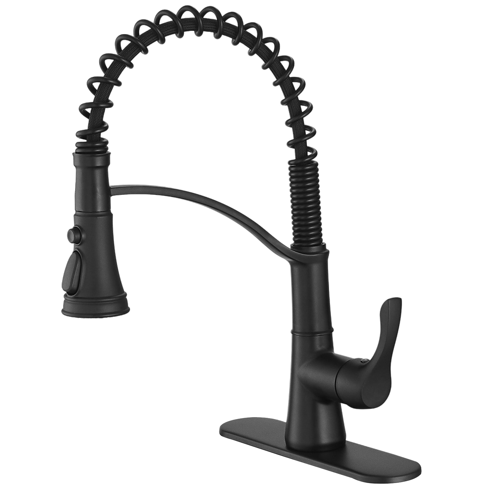 BWE A-94556-BLACK A-94556 Single-Handle Kitchen Faucet Matte Black Single Handle Deck-mount Pull-down Kitchen Faucet with Sprayer ( Deck Plate Included )