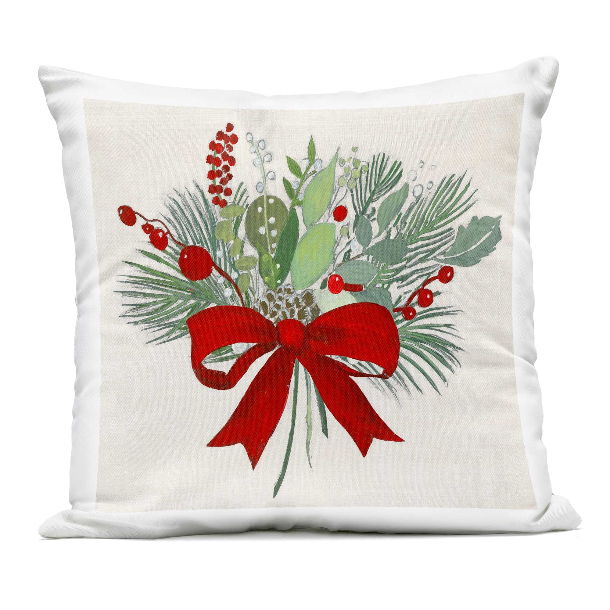 Stupell Industries PLS-186-OSQ-18X18 Merry Berry Bow Outdoor Printed Pillow design by Tava Studios 18 x 18