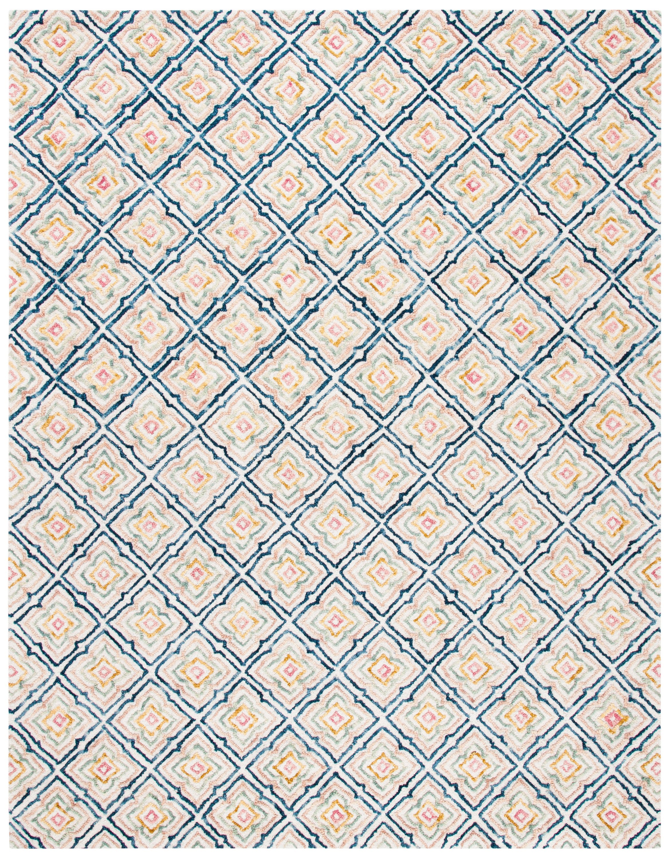 Elegant Ivory and Navy Hand-Tufted Wool Area Rug - 8' x 10'