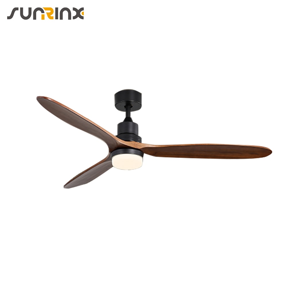 Sunrinx CF-1-DS 60-Inches Matte Black with Brown Blades Integrated LED Fixture Indoor Downrod mount Propeller Ceiling Fan With Light and Remote (