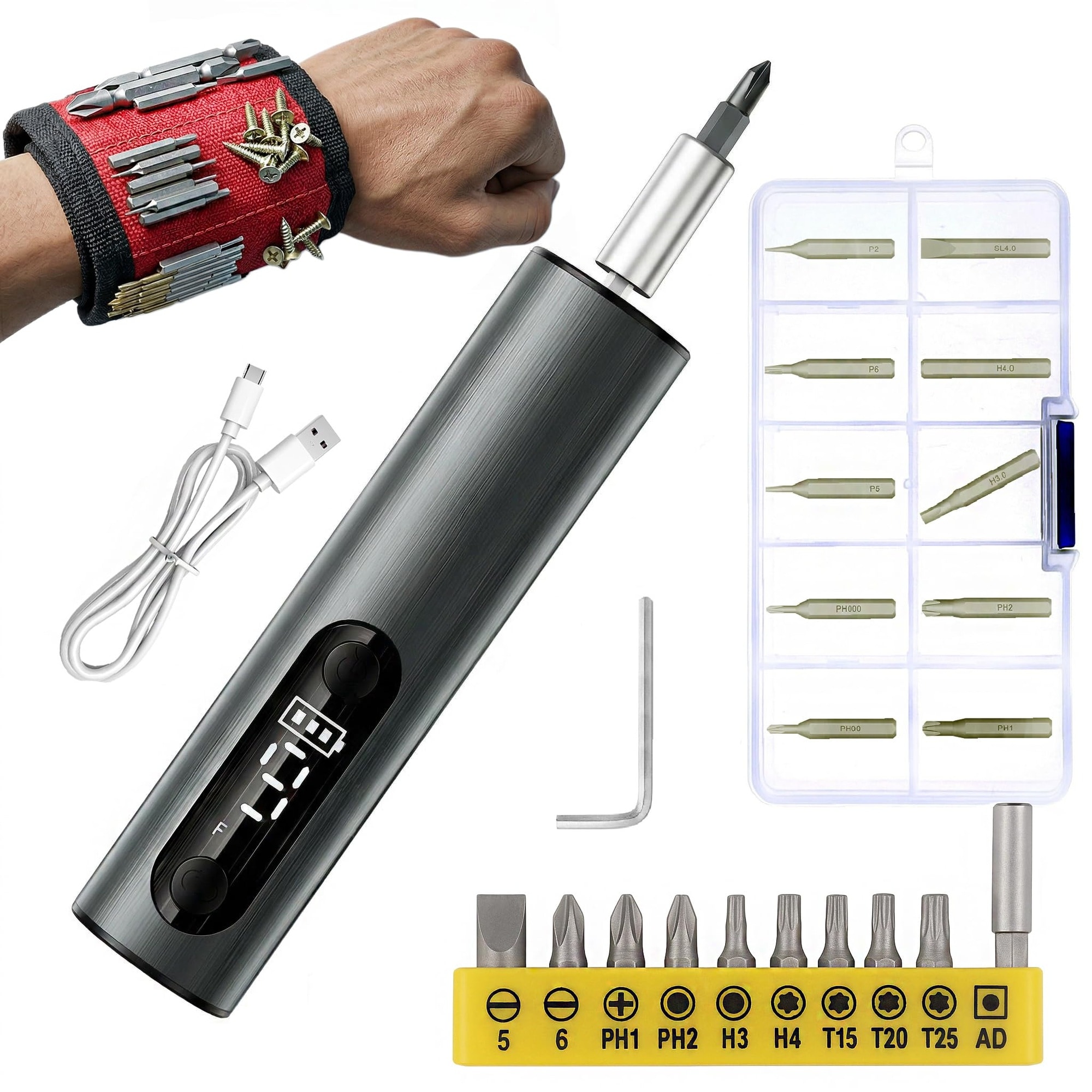 DYRCJ  Professional Electric Screwdriver Set with Magnetic Wristband Multi Size Mini Precision Bits Quick Screw Removal Repair Tool Kit for