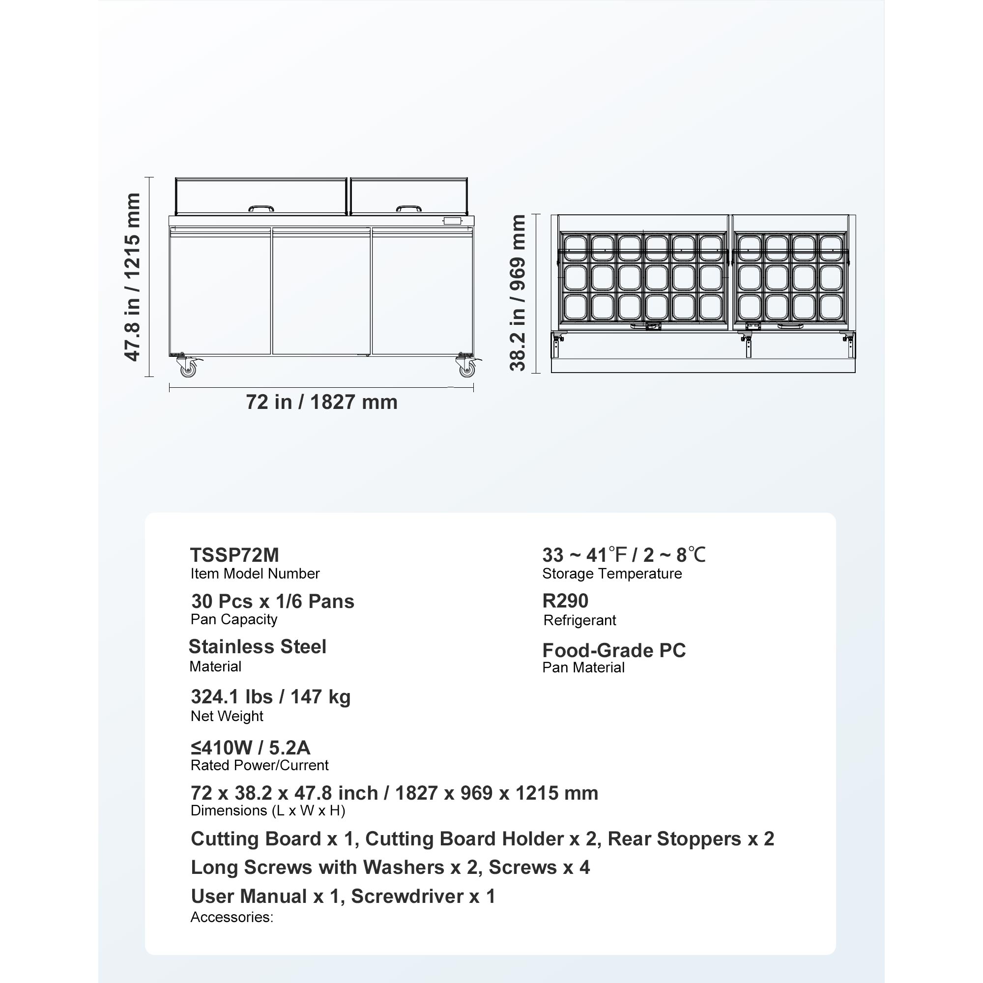 VEVOR SCGZTBX72INC08199V1 Refrig-Prep-Tables - View #7