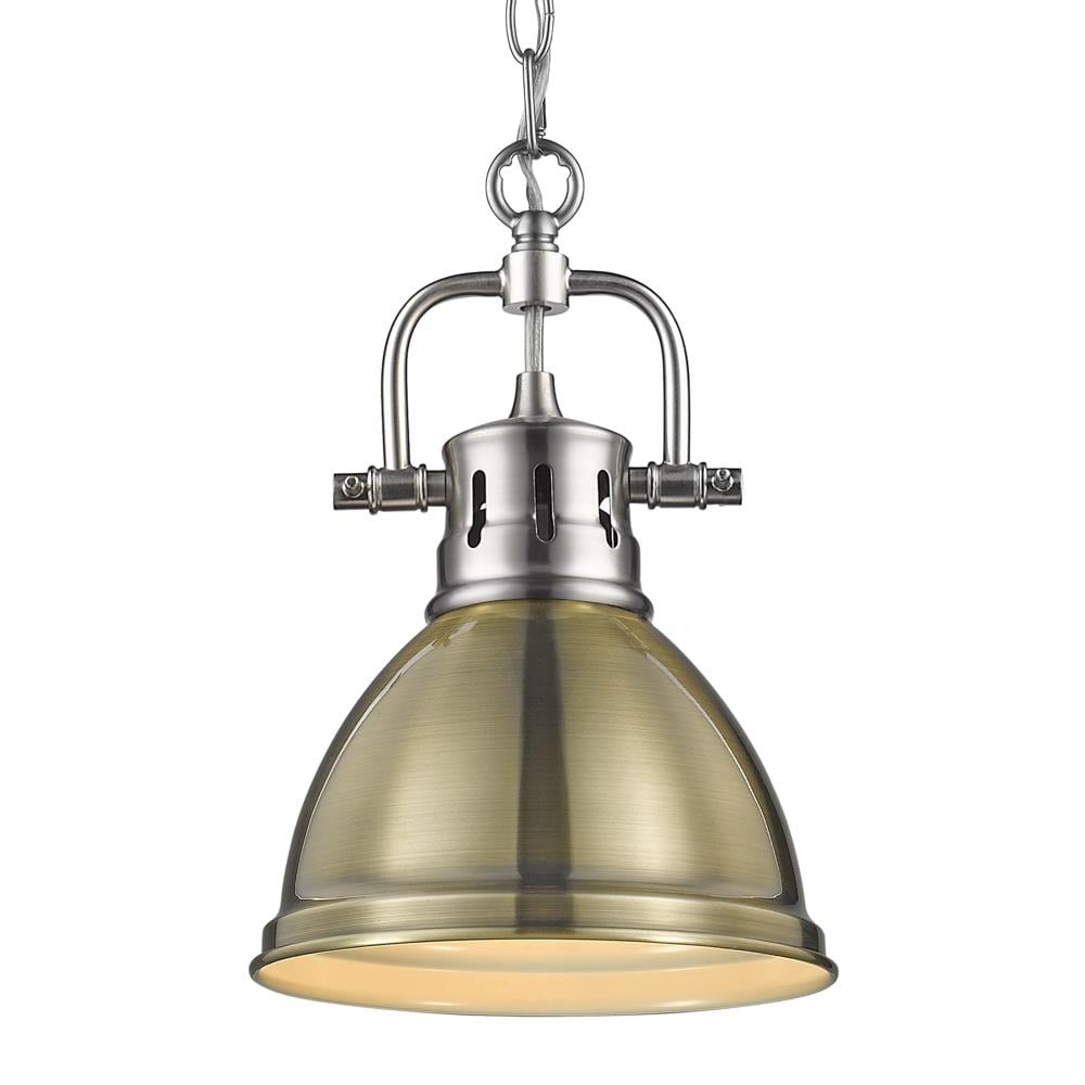 Golden Lighting 3602-M1L PW-AB Duncan Pewter Mid-century Dome Mini Hanging Pendant light