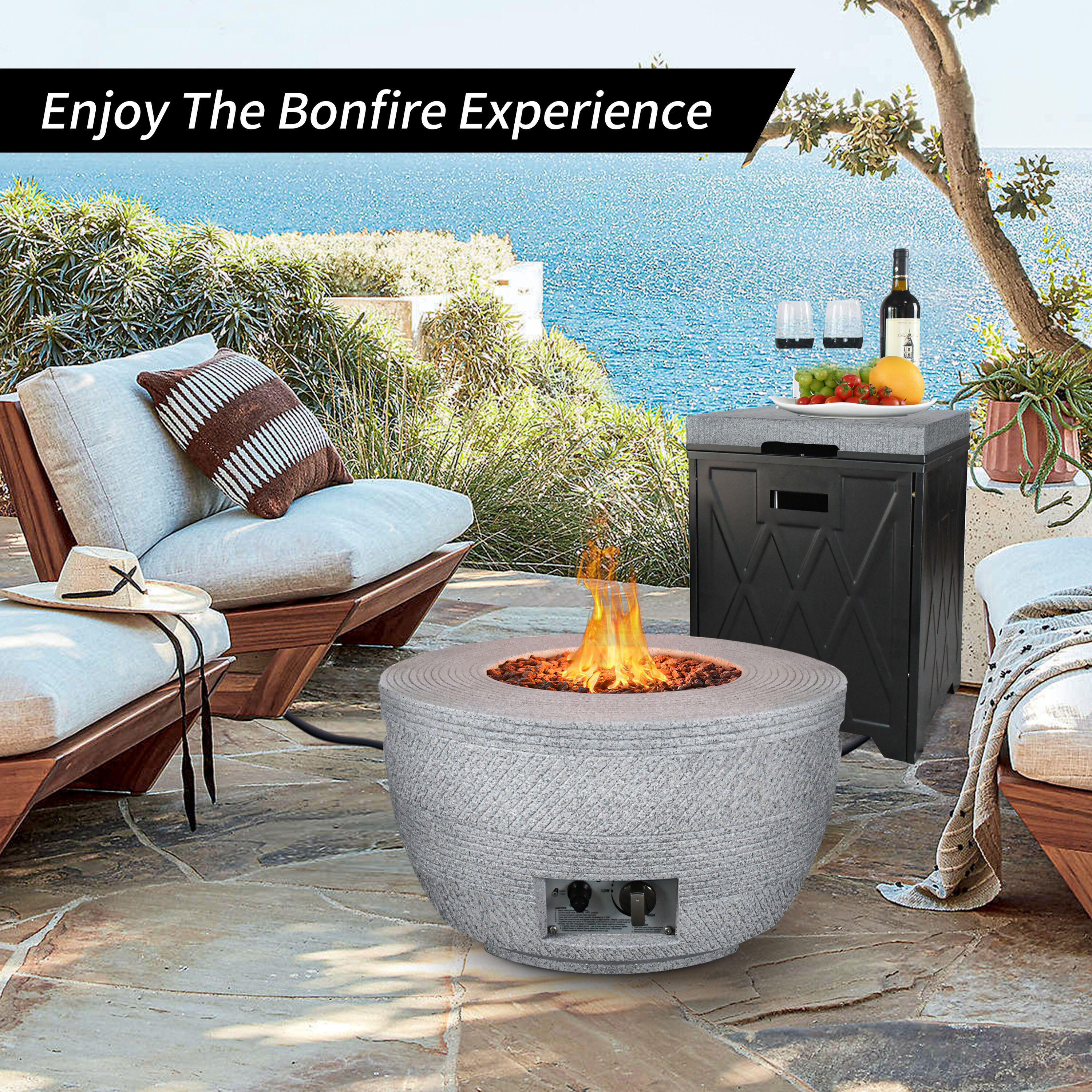 KANTE 25-in W 50000-BTU Grigio Portable Concrete Propane Gas Fire Pit ...