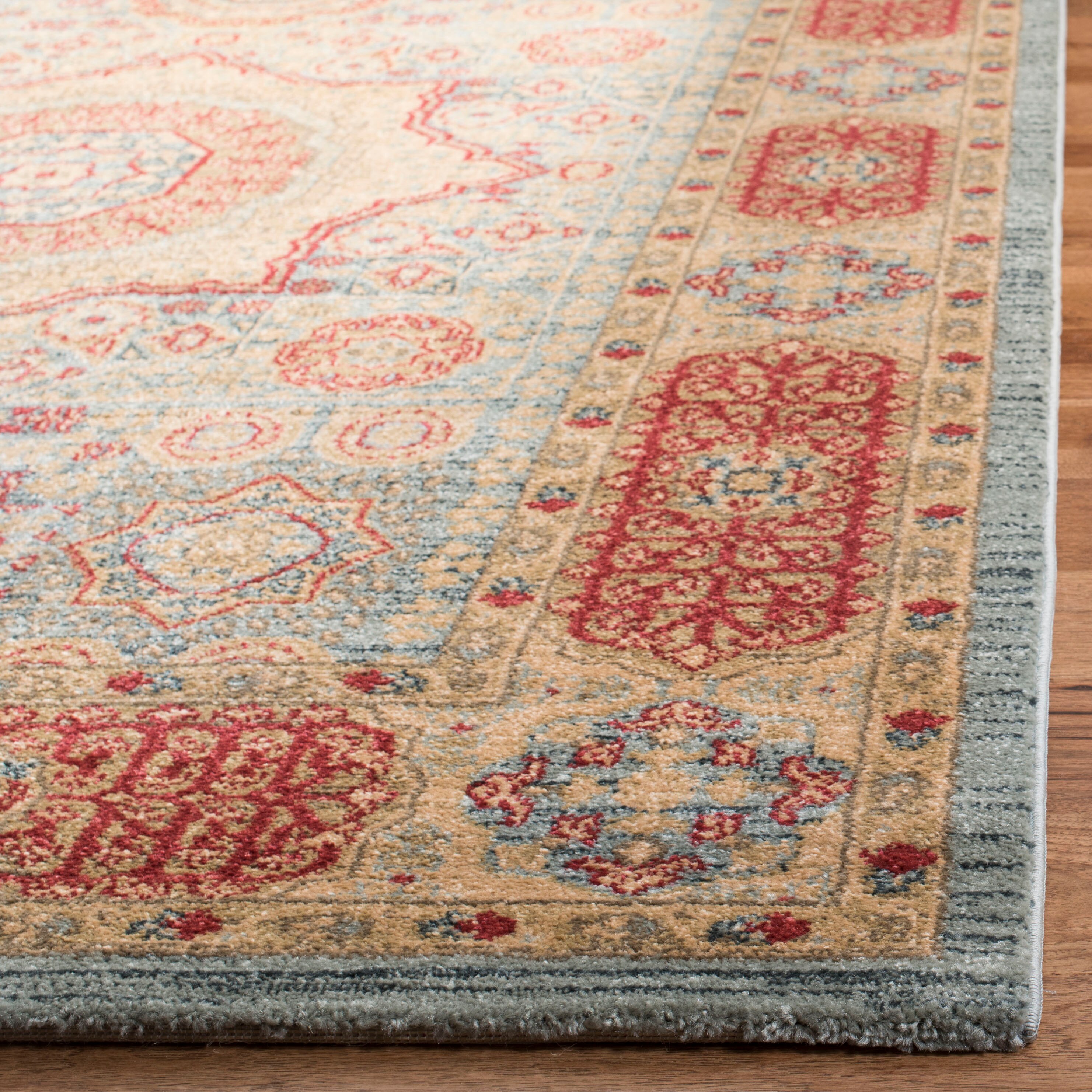 Red and Beige Rectangular Synthetic Area Rug