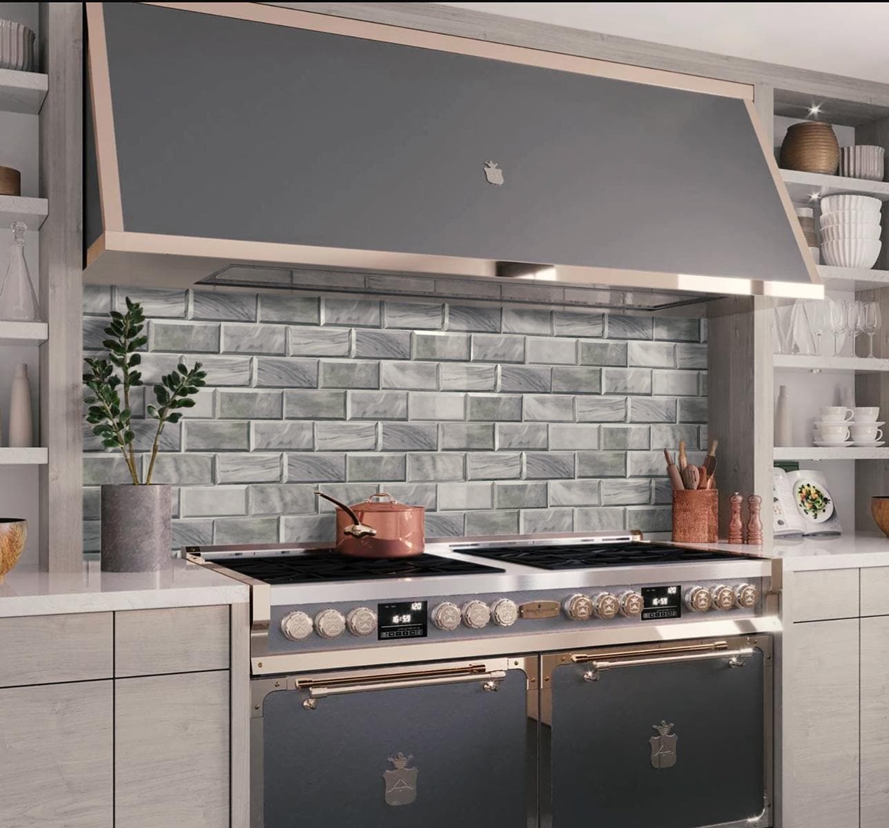 Gray 3" x 6" Beveled Polished Marble Subway Tile