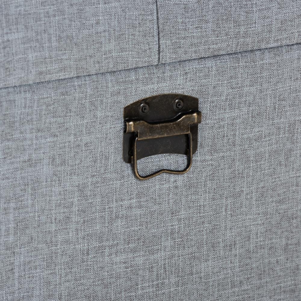 Grey Linen 32" Tufted Storage Ottoman with Antique Brass Accents