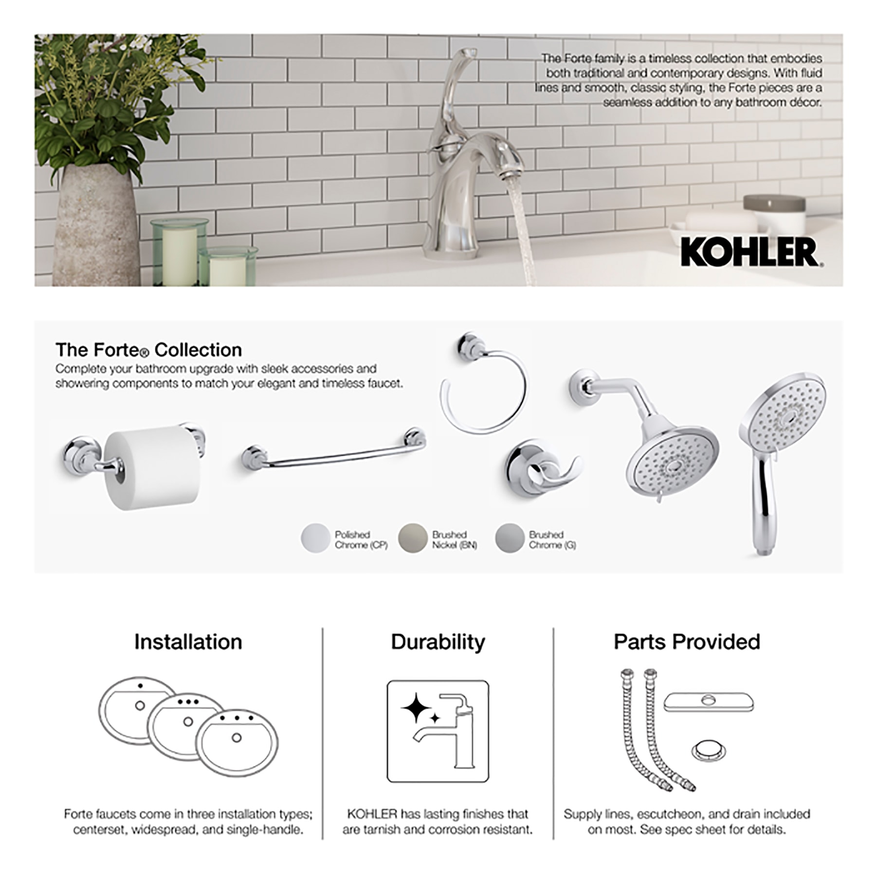 Kohler K-352-CP Polished Chrome Forte Adjustable Wall Mounted Hand Shower  Holder 