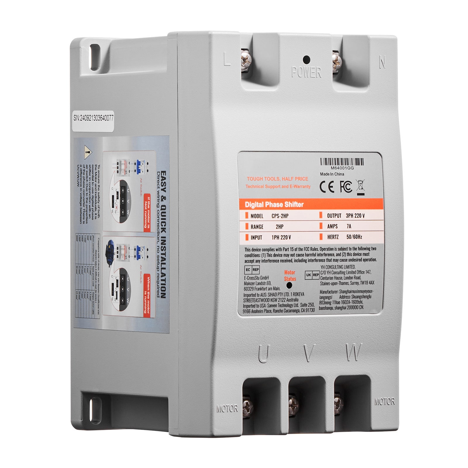 GIVIMO 2-HP Single Phase to 3 Phase Converter 220V 7A Digital Phase Shifter for Residential and Light Commercial Motor Equipment #LW108GIVSS3552