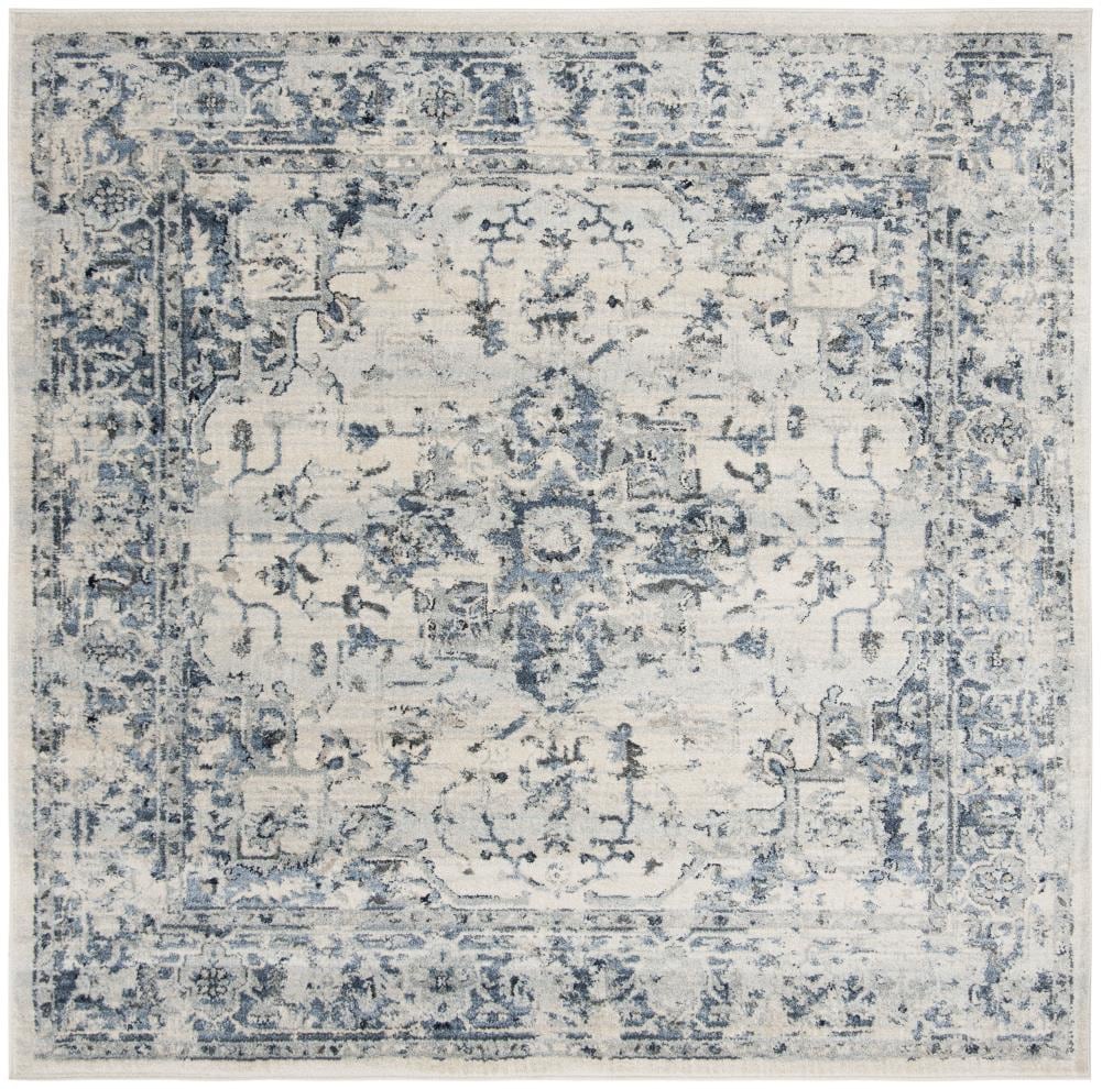 Safavieh CHL411A-7SQ Charleston Kashi 7 x 7 (ft) Loomed Polypropylene Ivory/Navy Square Indoor Distressed/Overdyed Area rug