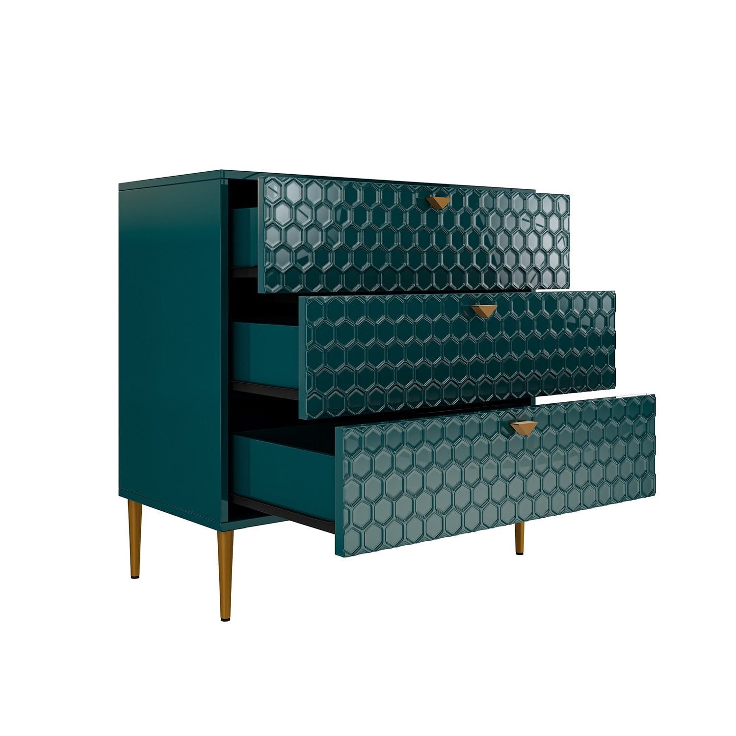 Green Honeycomb Pattern 3-Drawer Freestanding Office Cabinet